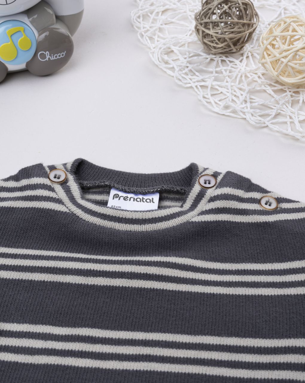 βρεφική μπλούζα πλεκτή γκρι ριγέ για αγόρι - Prénatal