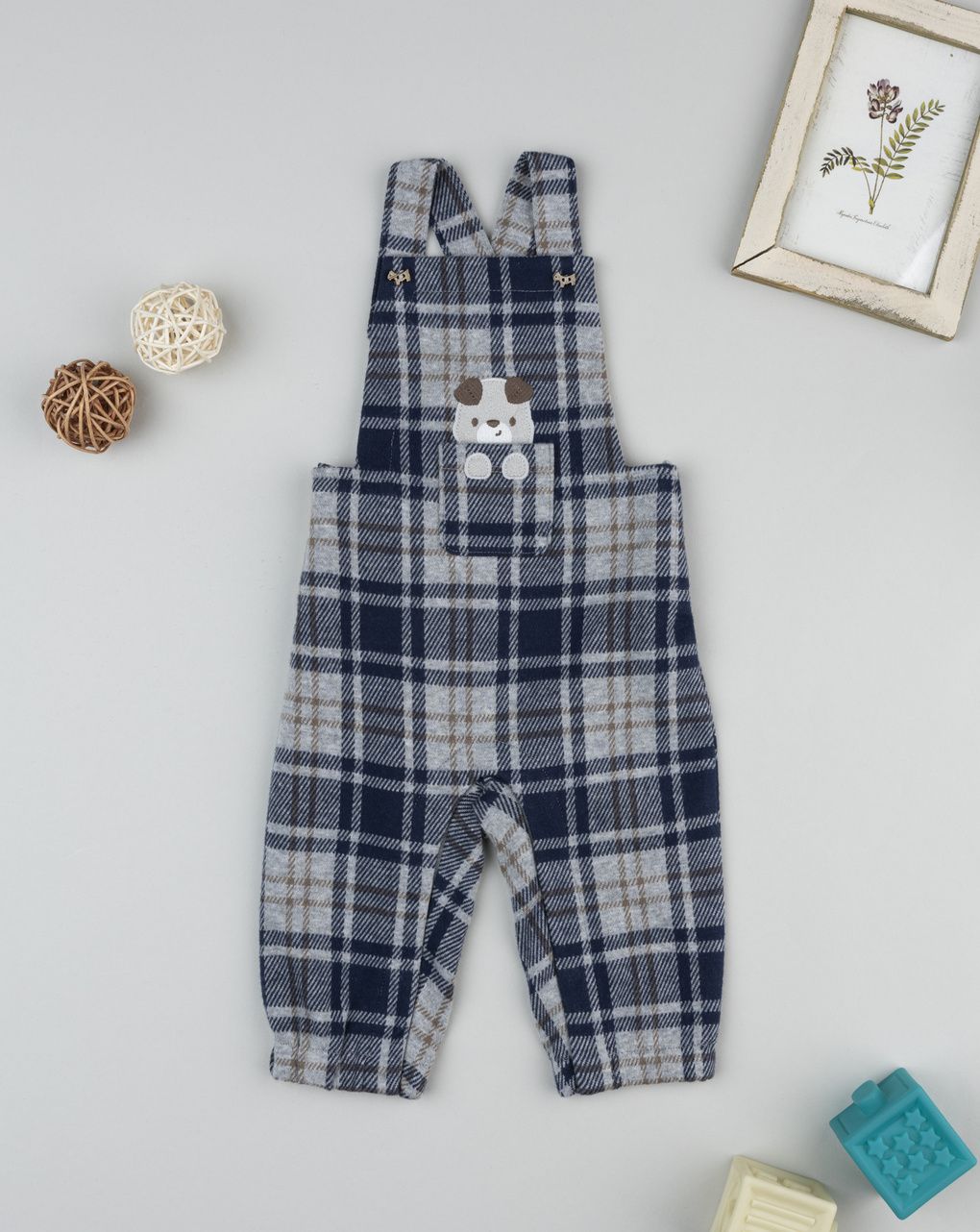 βρεφική σαλοπέτα καρό puppy για αγόρι