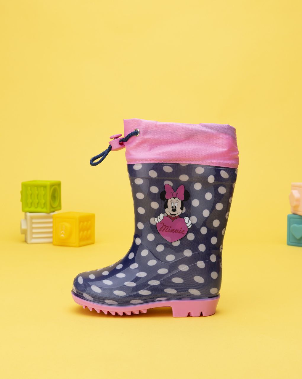 παιδικές γαλότσες μπλε πουά με τη minnie για κορίτσι