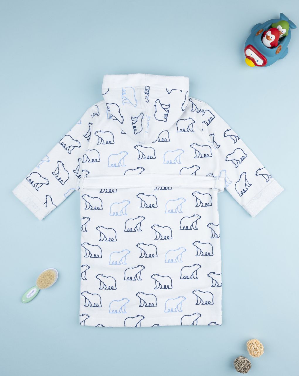 παιδικό μπουρνούζι σενίλ λευκό με πολικές αρκούδες για αγόρι - Prénatal