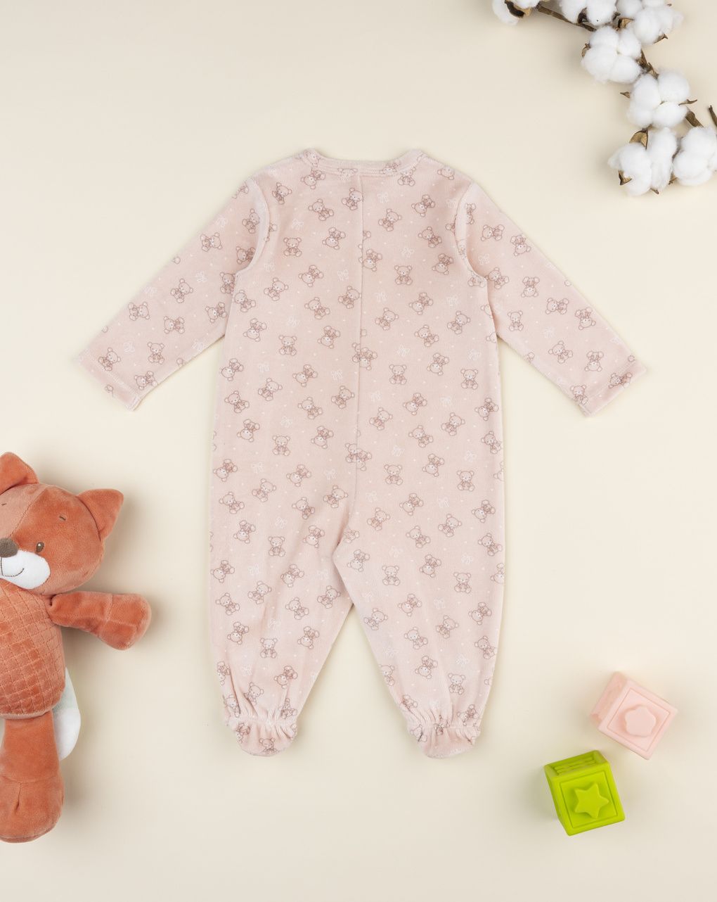 βρεφικό φορμάκι σενίλ ροζ με αρκουδάκια για κορίτσι - Prénatal