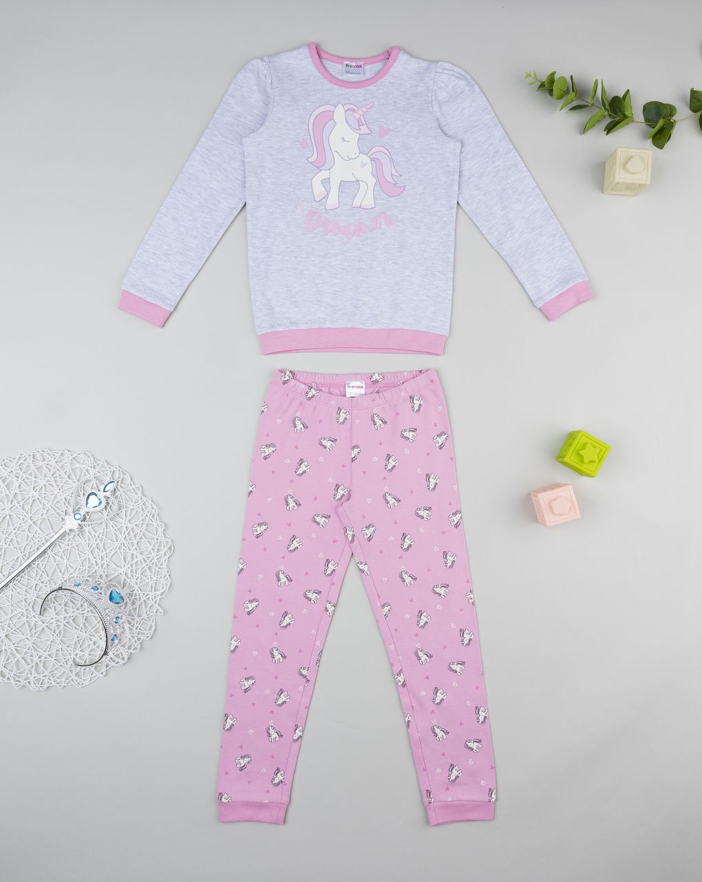 παιδική πιτζάμα γκρι/ροζ dream για κορίτσι
