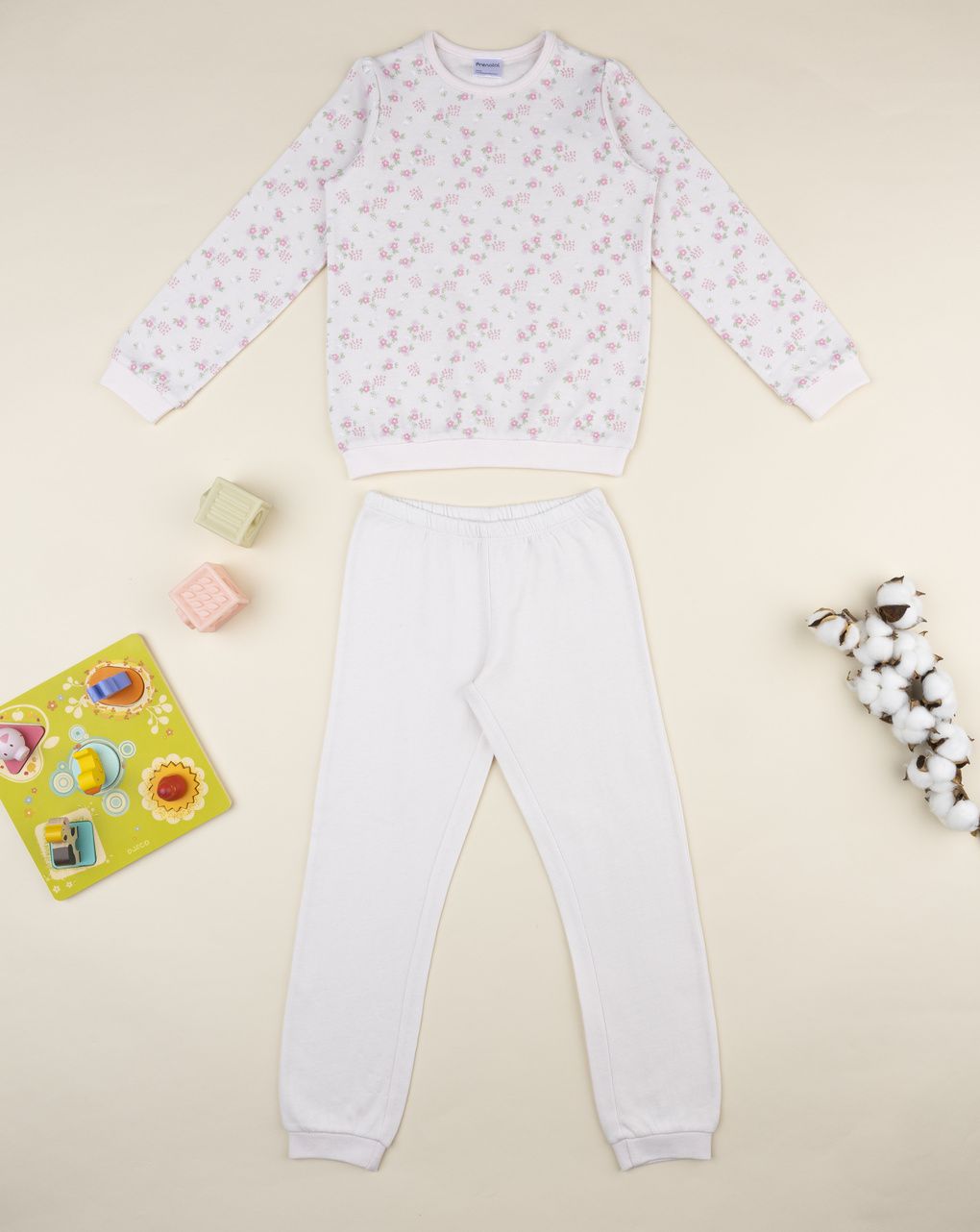 παιδική πιτζάμα εκρού φλοράλ για κορίτσι