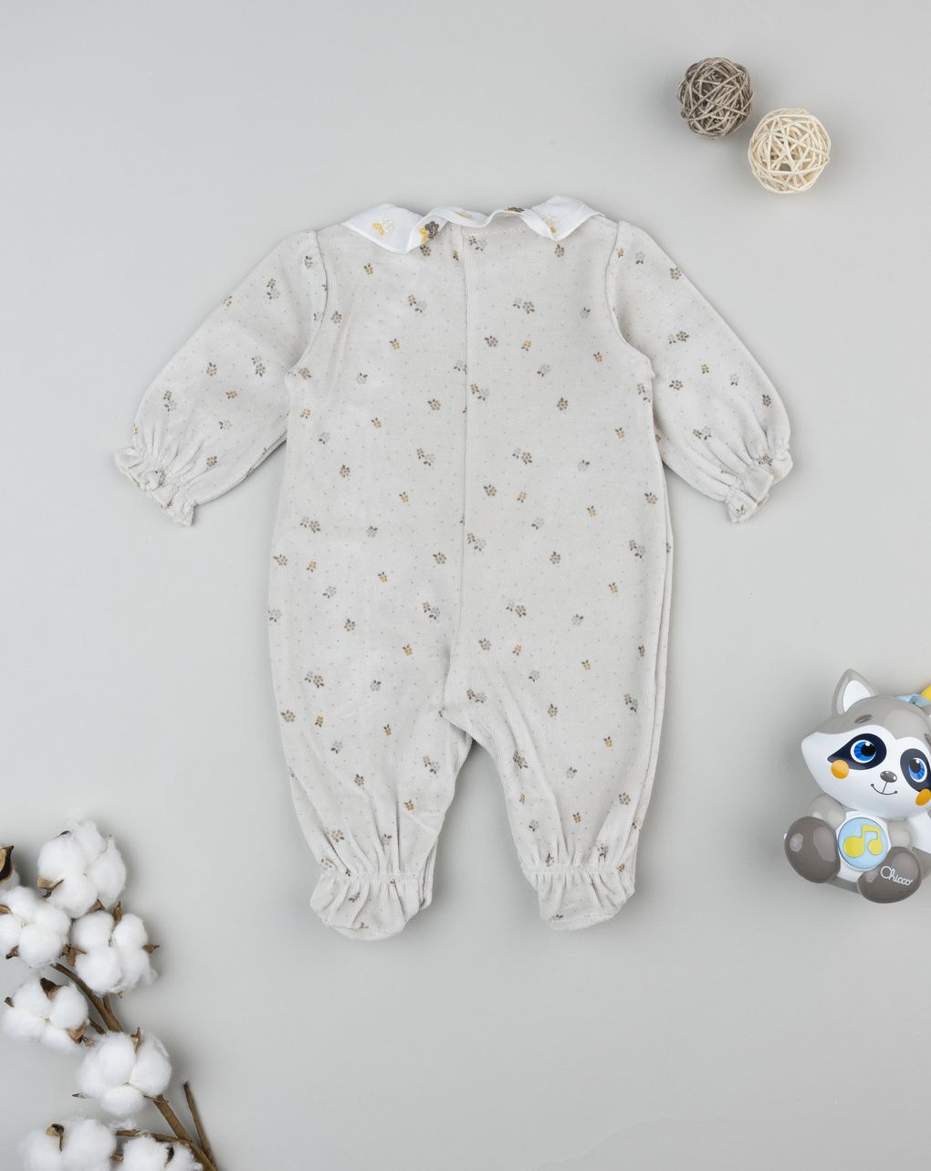 βρεφικό φορμάκι σενίλ καφέ flowers για κορίτσι - Prénatal