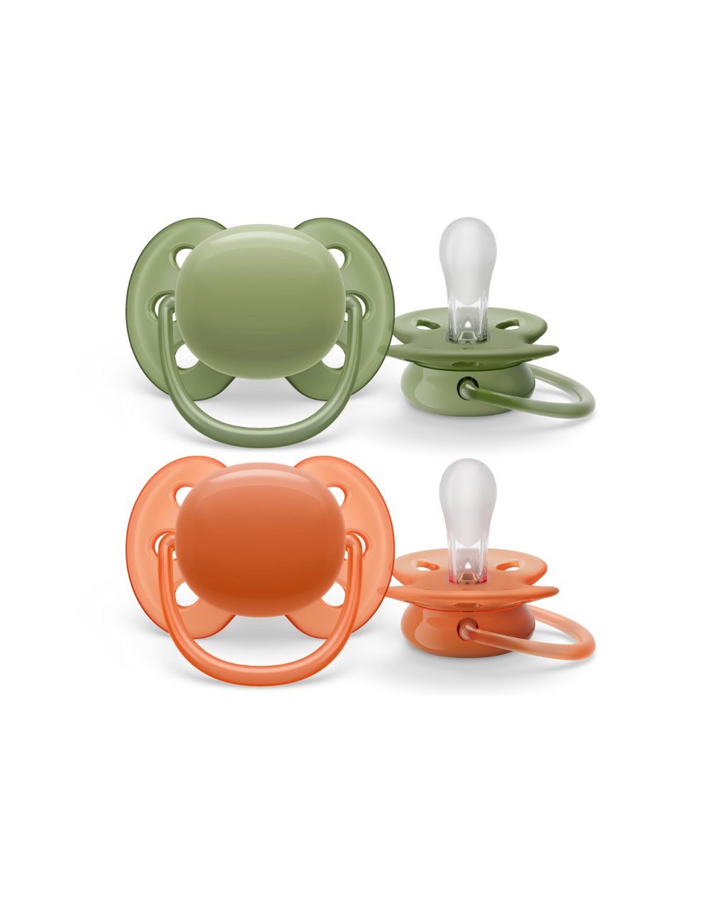 Philips avent ultra soft πιπίλες σιλικόνη 2τμχ 18m+ khaki/orange scf093/01