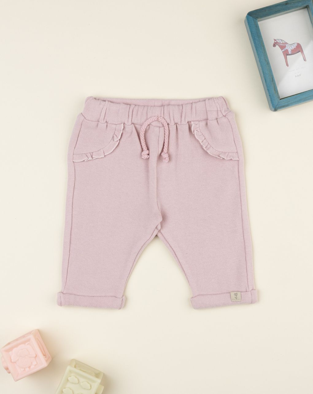 βρεφικό παντελόνι ροζ με βολάν για κορίτσι