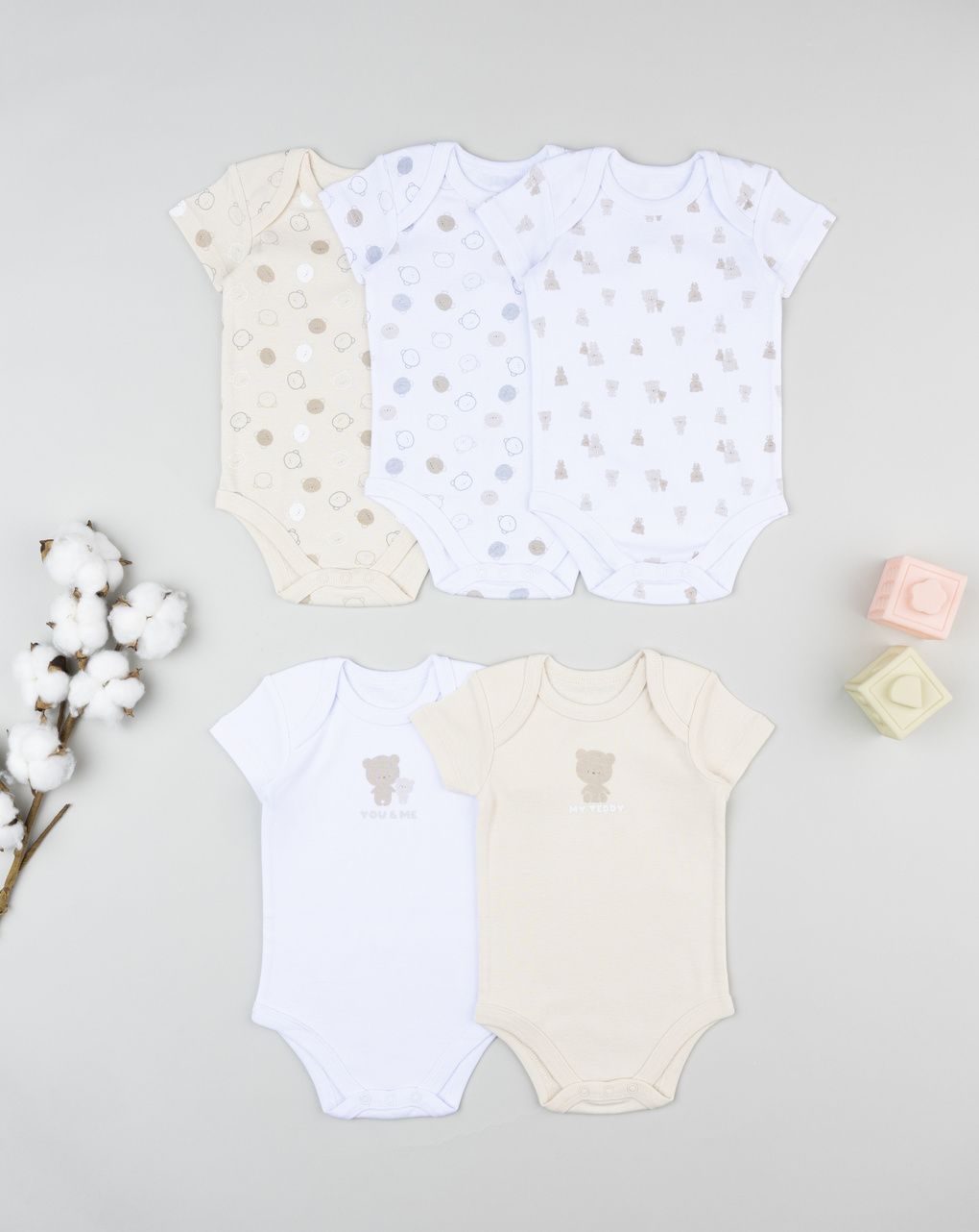 βρεφικά κορμάκια πακέτο x5 teddy για αγόρι - Prénatal