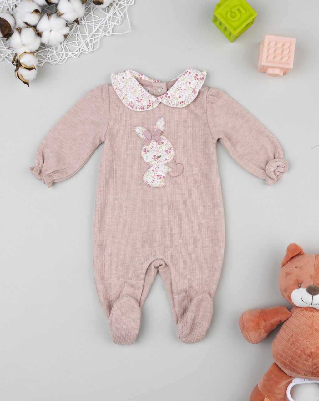 βρεφικό φορμάκι ριμπ ροζ με λαγουδάκι για κορίτσι - Prénatal