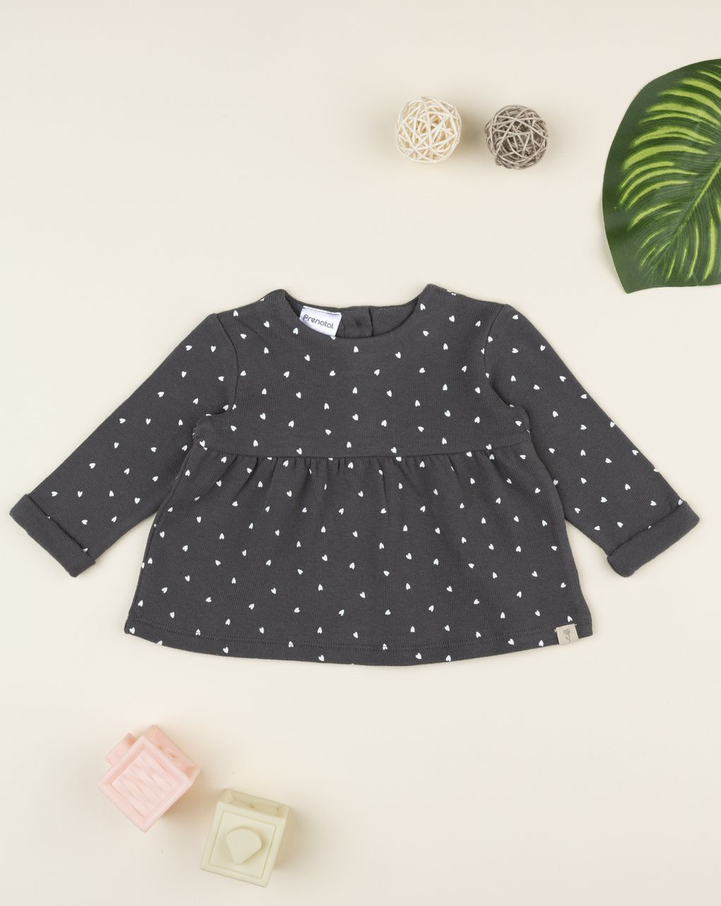 βρεφική μπλούζα πλεκτή γκρι με καρδούλες για κορίτσι