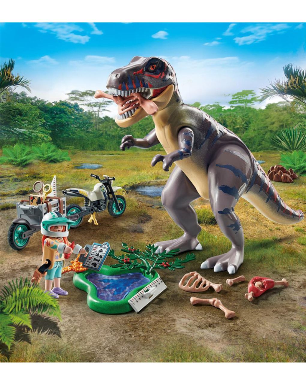 Playmobil dinos t-rex και εξερευνητής με μοτοσικλέτα 71524 - Playmobil