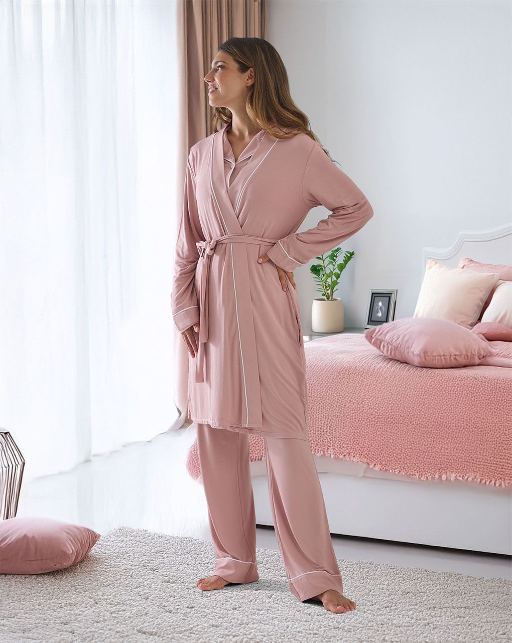 γυναικεία ρόμπα εγκυμοσύνης/θηλασμού ροζ - Prénatal