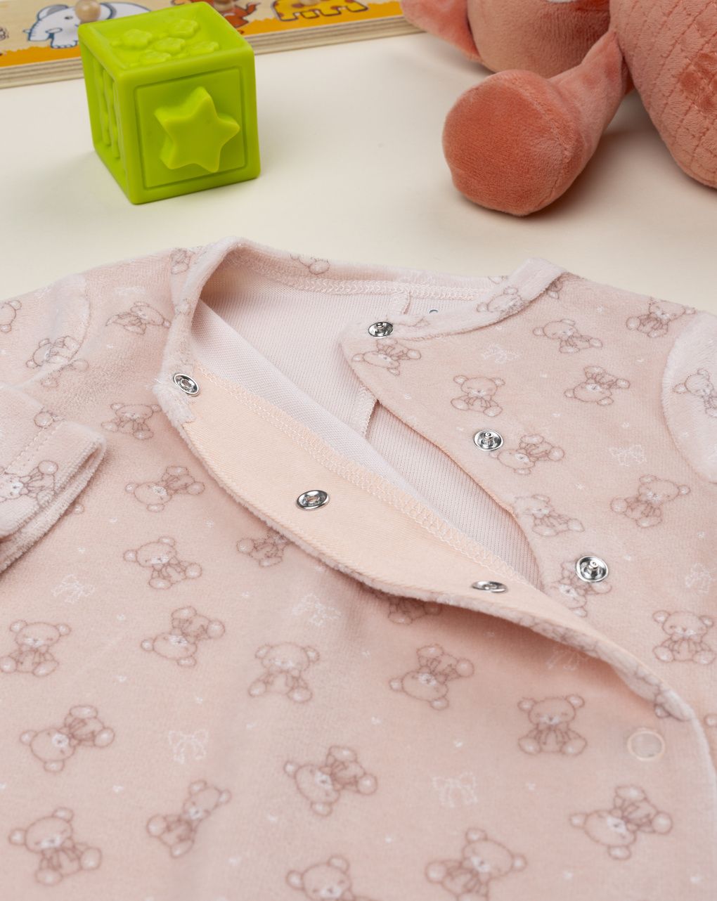 βρεφικό φορμάκι σενίλ ροζ με αρκουδάκια για κορίτσι - Prénatal