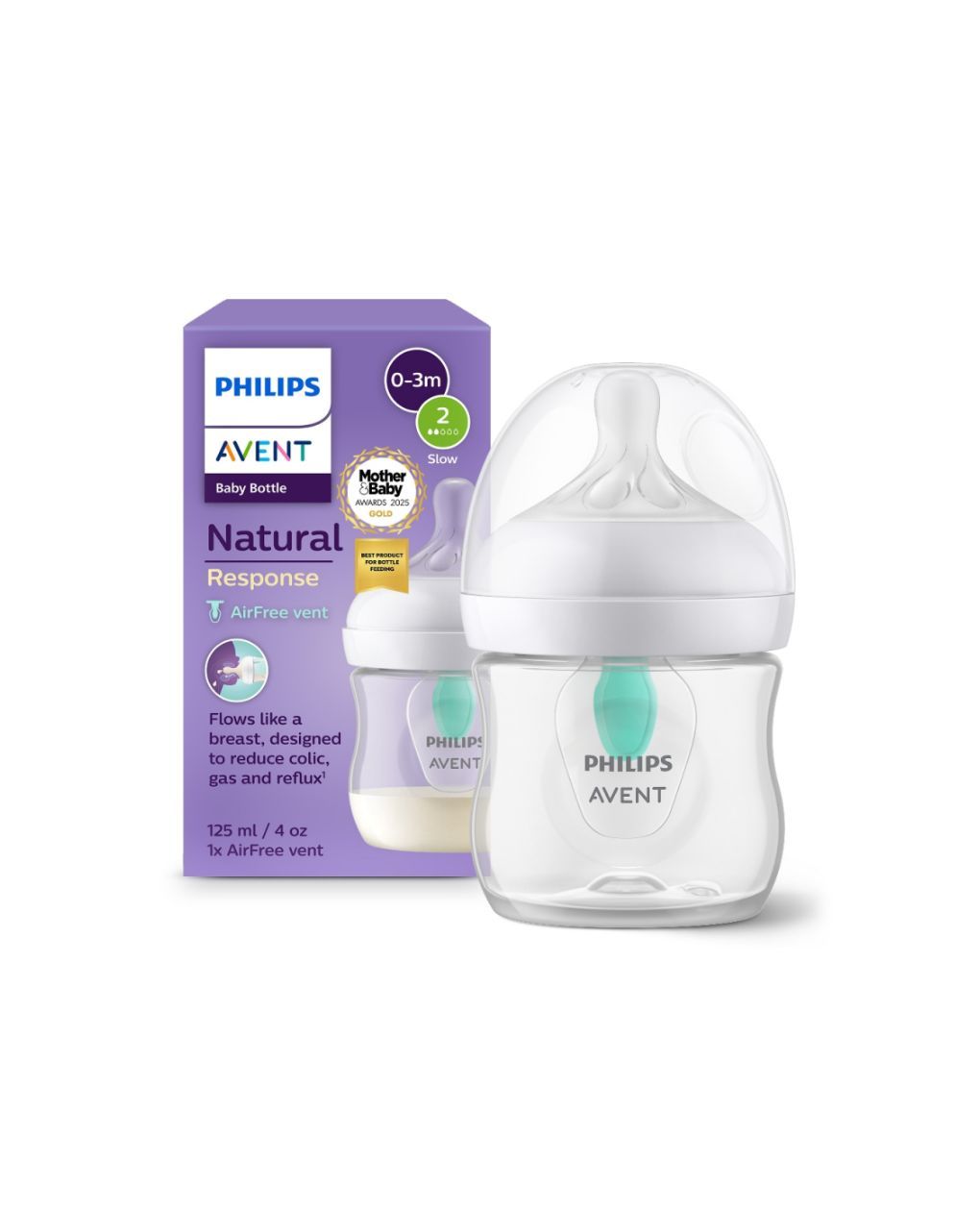 Philips avent πλαστικό μπιμπερό natural response με airfree vent 125ml αργής ροής 0-3m+ scy670/01 - Philips Avent