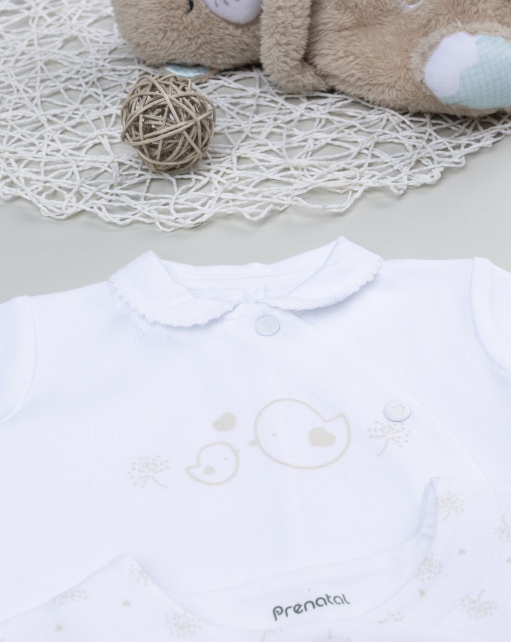 βρεφικά φορμάκια πακέτο x3 μπεζ/λευκό με καρδούλες για κορίτσι - Prénatal