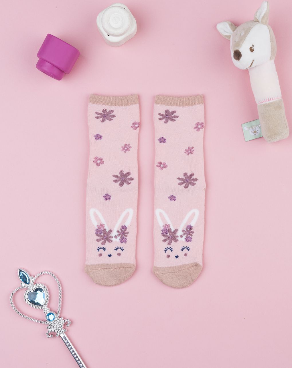 παιδικές αντιολισθητικές κάλτσες με λαγουδάκι για κορίτσι