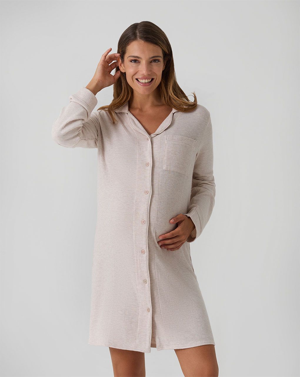 γυναικείο νυχτικό εγκυμοσύνης/θηλασμού πλεκτό μπεζ - Prénatal