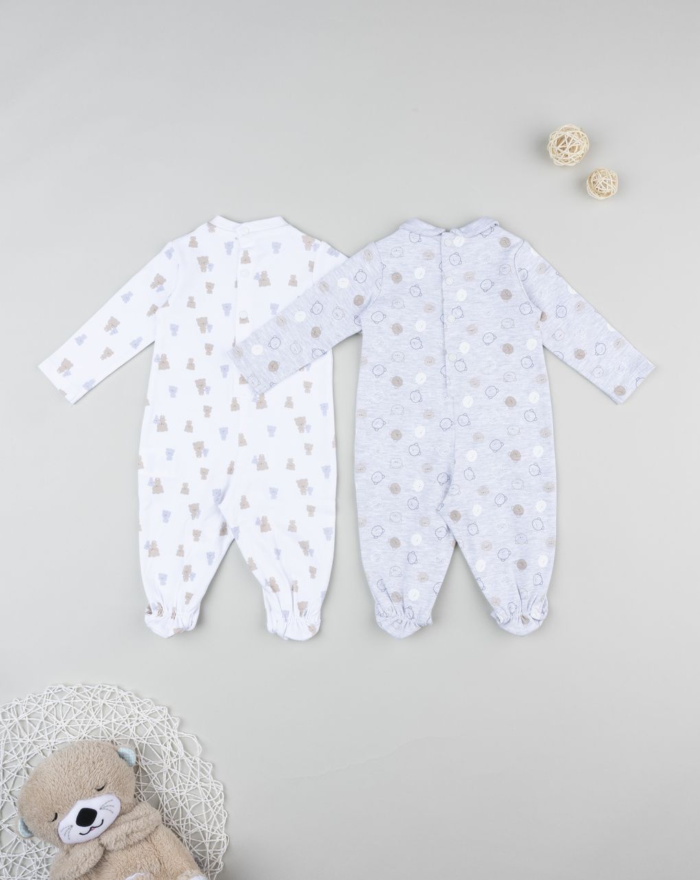 βρεφικά φορμάκια πακέτο x2 γκρι/λευκό με αρκουδάκια για αγόρι - Prénatal
