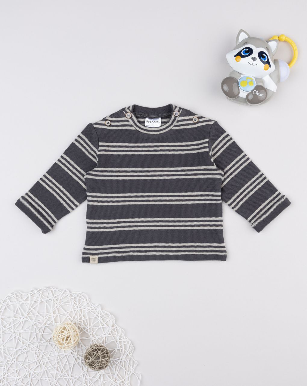 βρεφική μπλούζα πλεκτή γκρι ριγέ για αγόρι