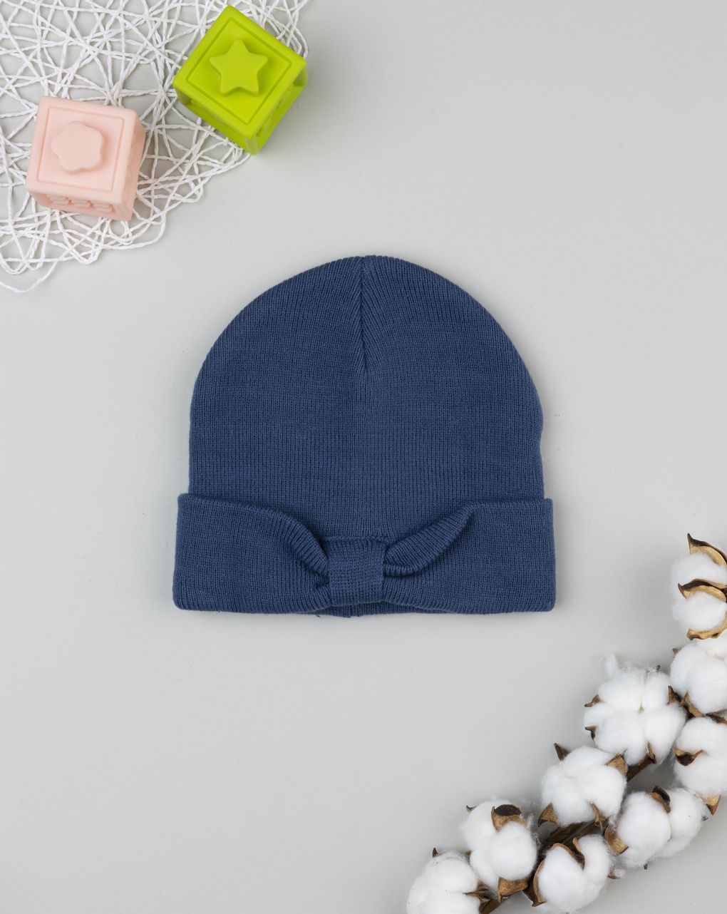 παιδικό σκουφάκι μπλε με φιογκάκι για κορίτσι