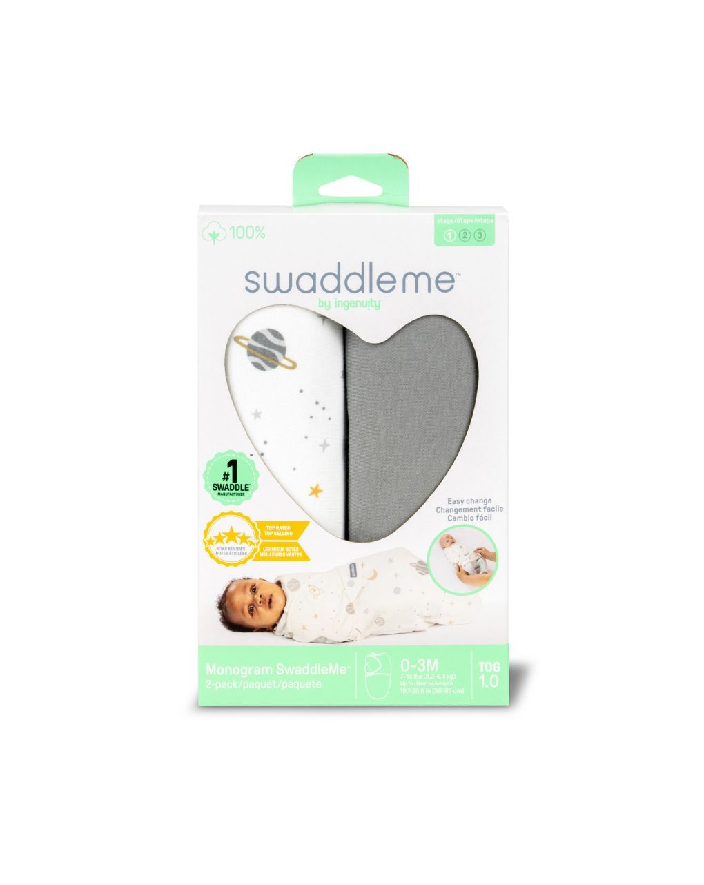 Swaddleme™ by ingenuity™ πάνα αγκαλιάς monogram collection™ sunset space 1.0 tog 0-3m 17381 - Swaddleme