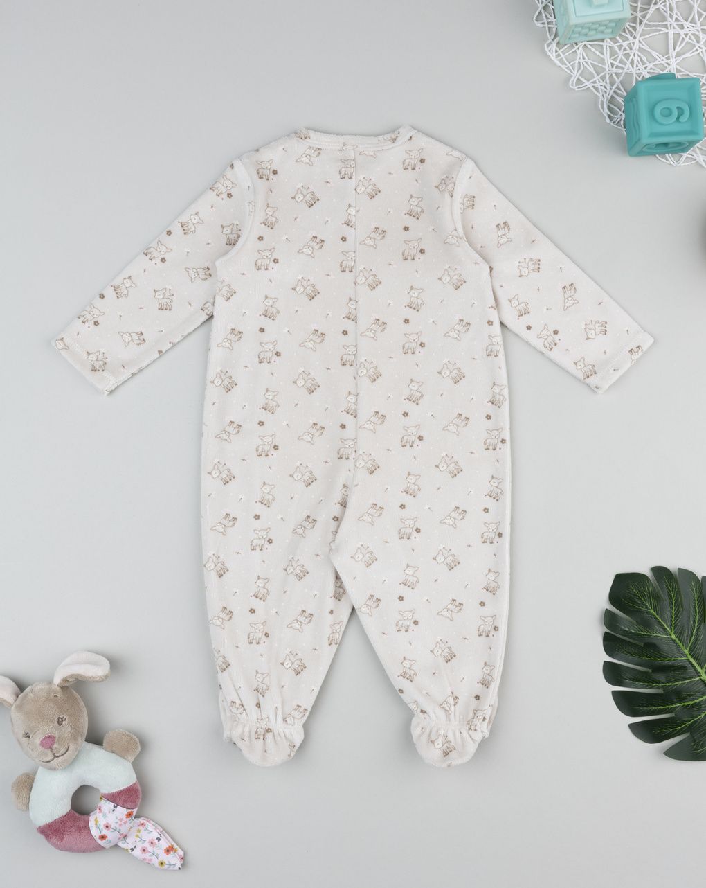 βρεφικό φορμάκι σενίλ εκρού με ελαφάκια για κορίτσι - Prénatal