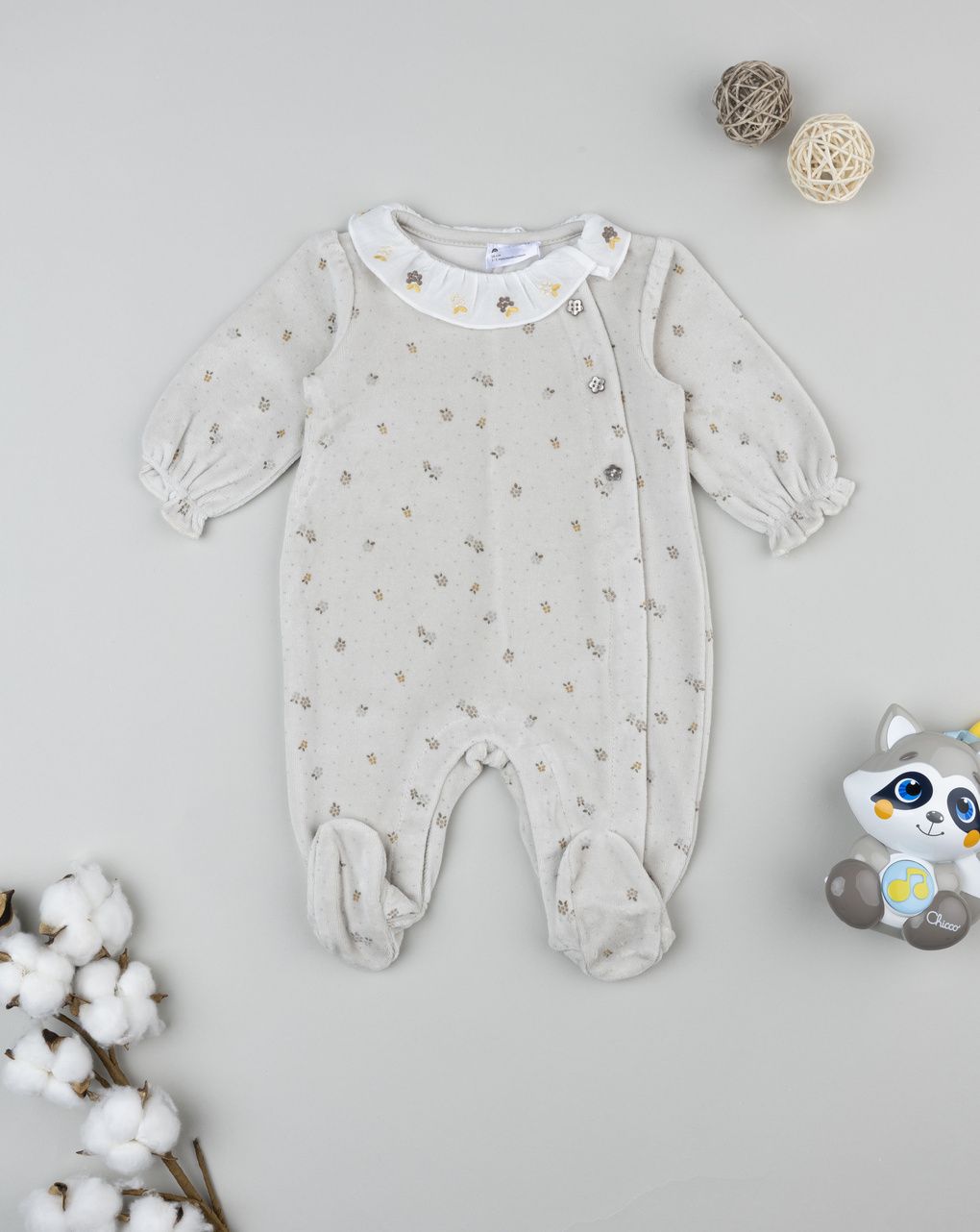 βρεφικό φορμάκι σενίλ καφέ flowers για κορίτσι - Prénatal