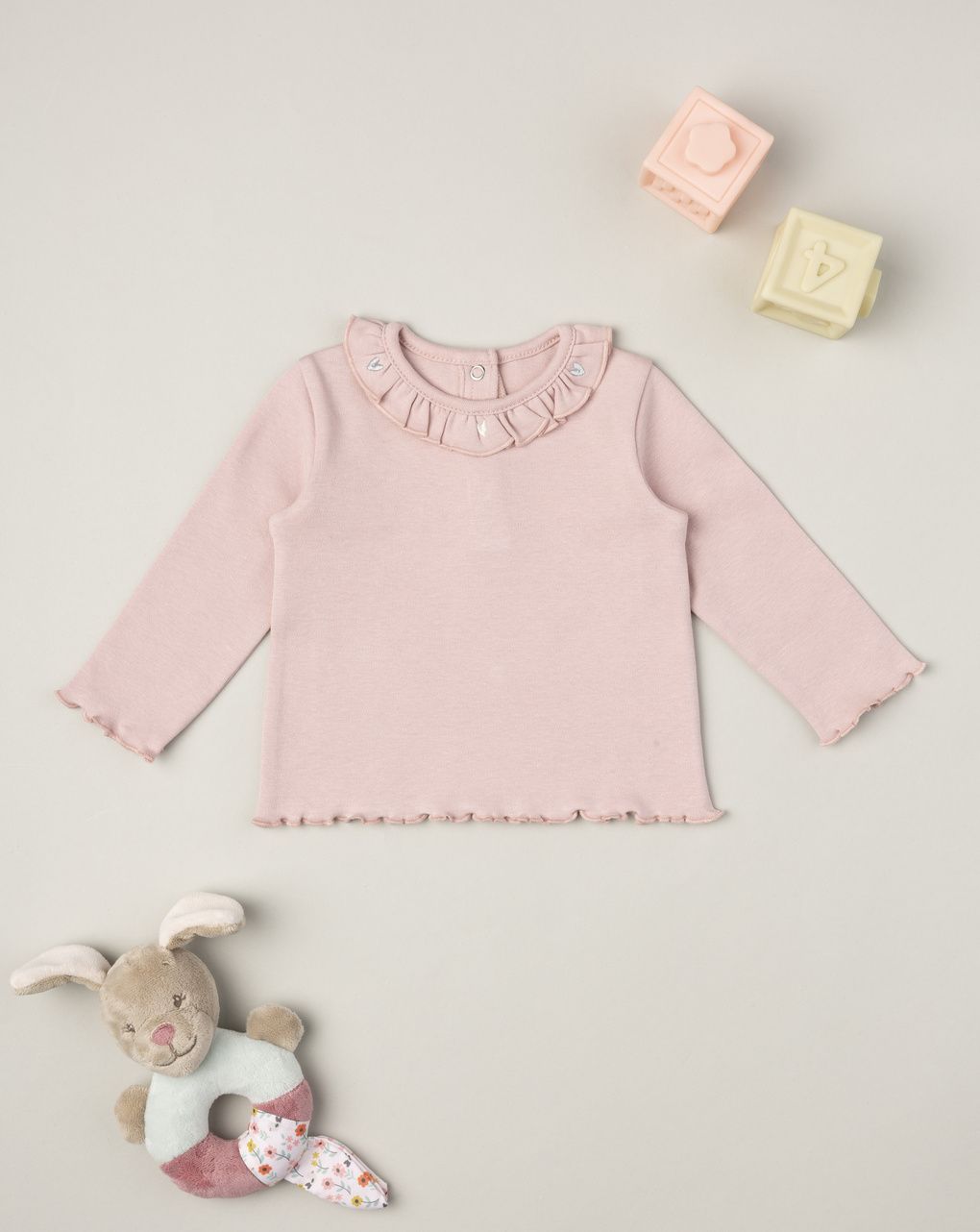 βρεφική μπλούζα ροζ με βολάν για κορίτσι
