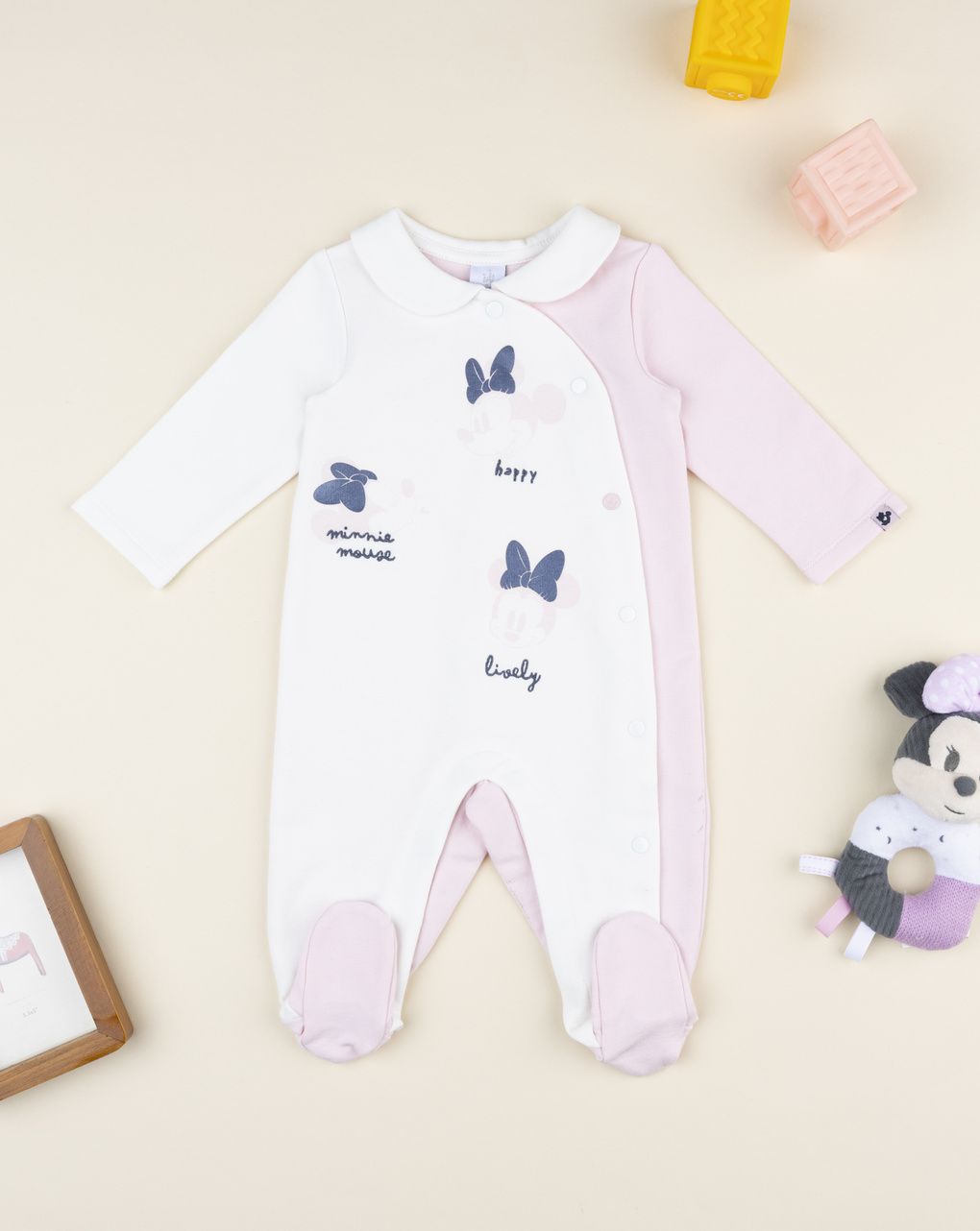 βρεφικό φορμάκι λευκό/ροζ minnie για κορίτσι