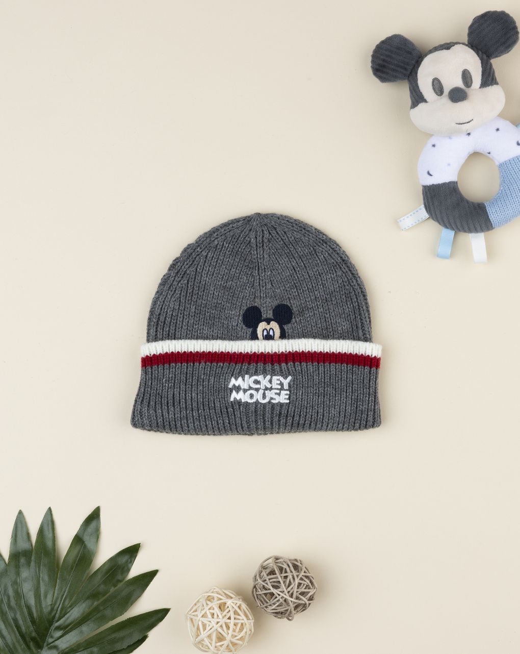 βρεφικό σκουφάκι γκρι mickey για αγόρι