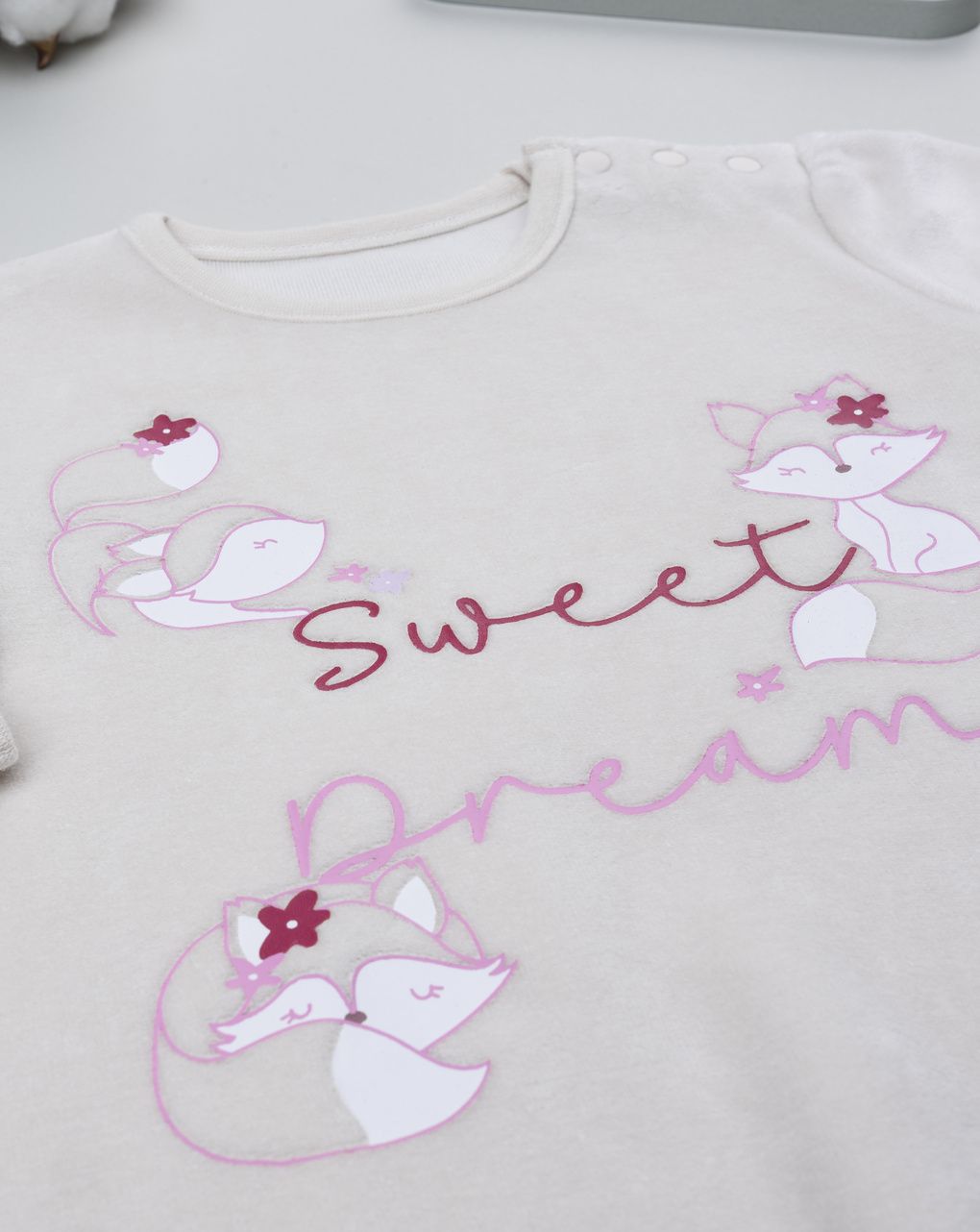 βρεφική πιτζάμα σενίλ μπεζ με αλεπούδες για κορίτσι - Prénatal