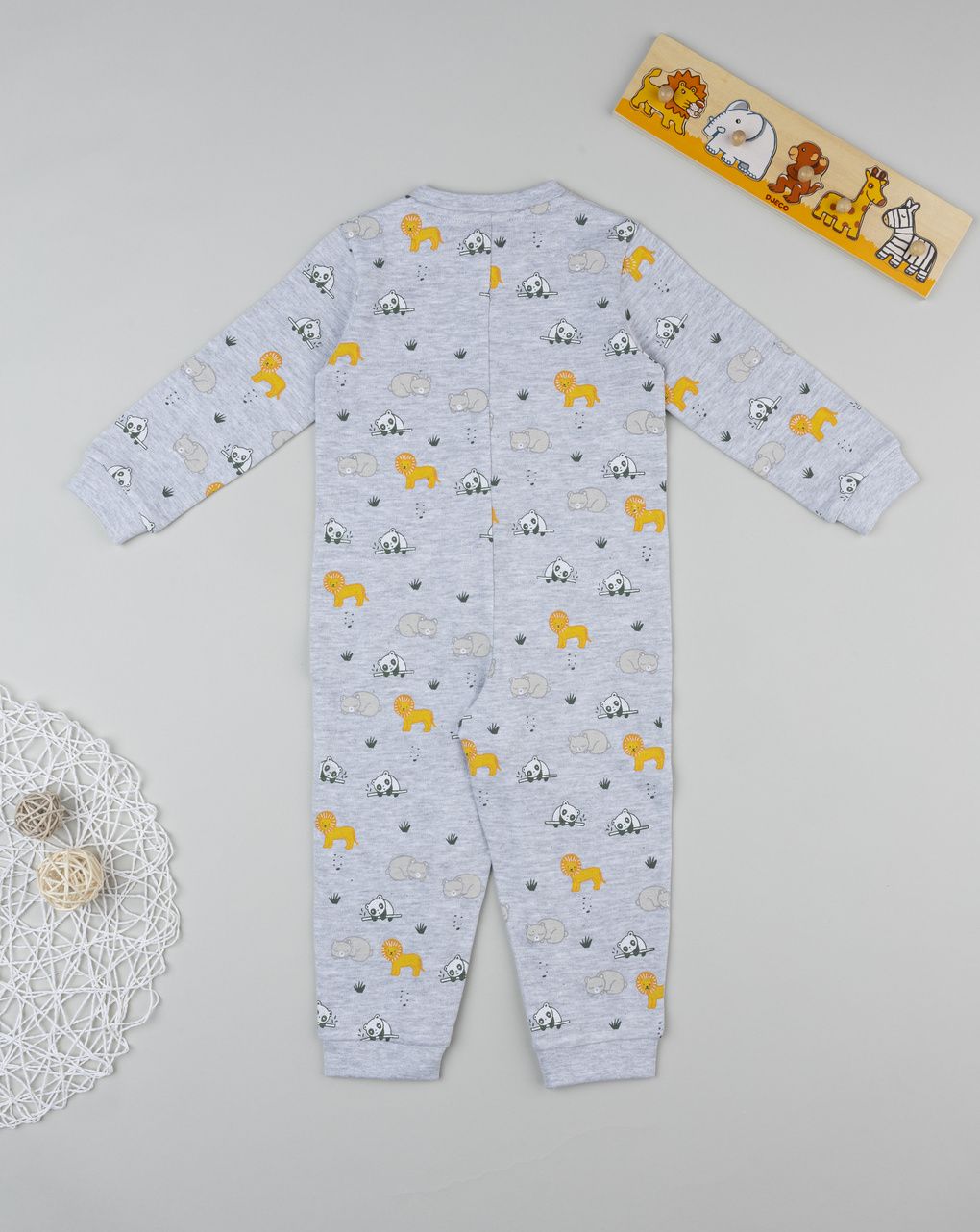 βρεφική πιτζάμα ολόσωμη γκρι με ζωάκια για αγόρι - Prénatal