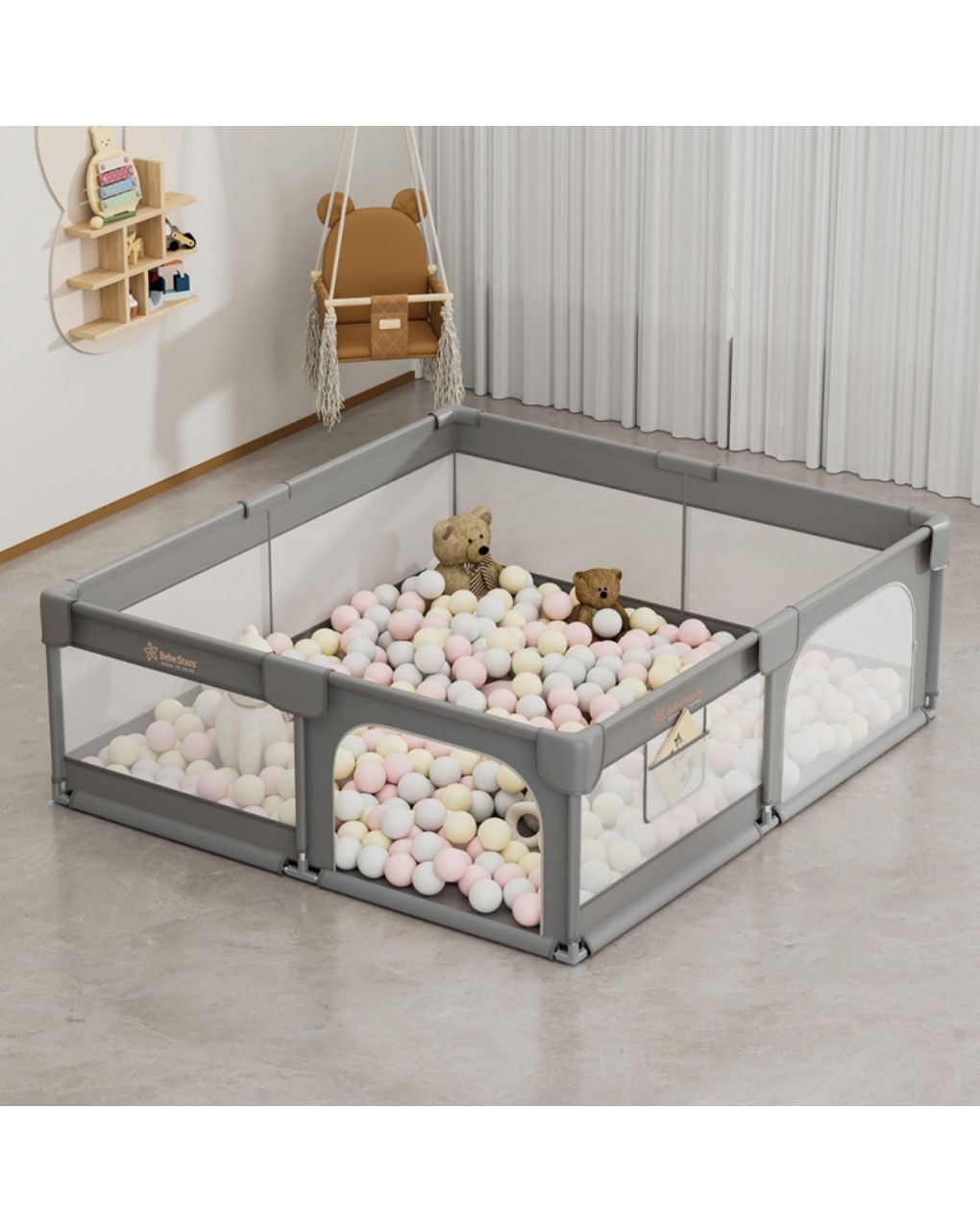 Bebe stars πάρκο για μωρά ορθογώνιο 180x200cm playzen grey 880-200 - Bebe Stars