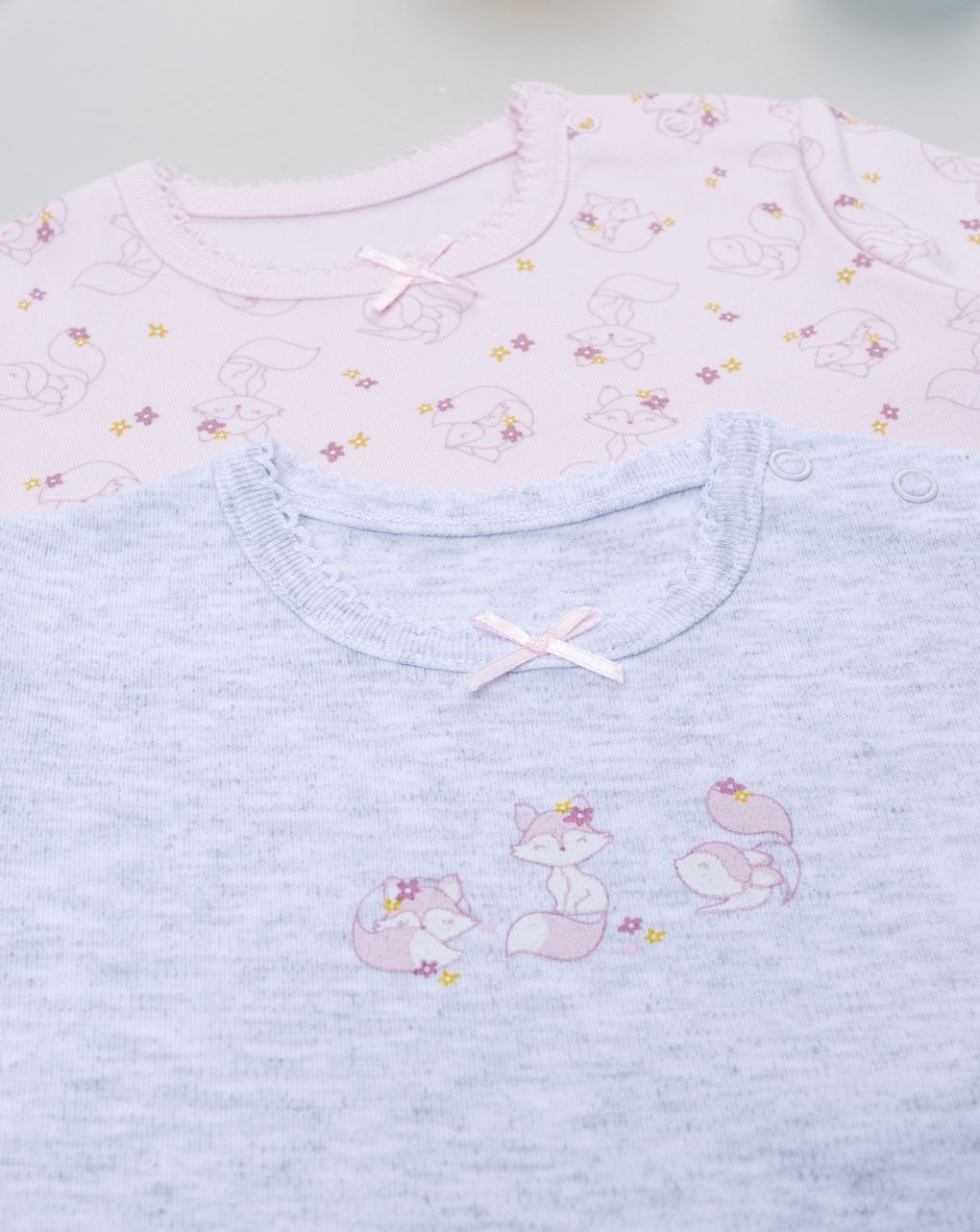 βρεφικά κορμάκια γκρι/ροζ με αλεπούδες για κορίτσι - Prénatal