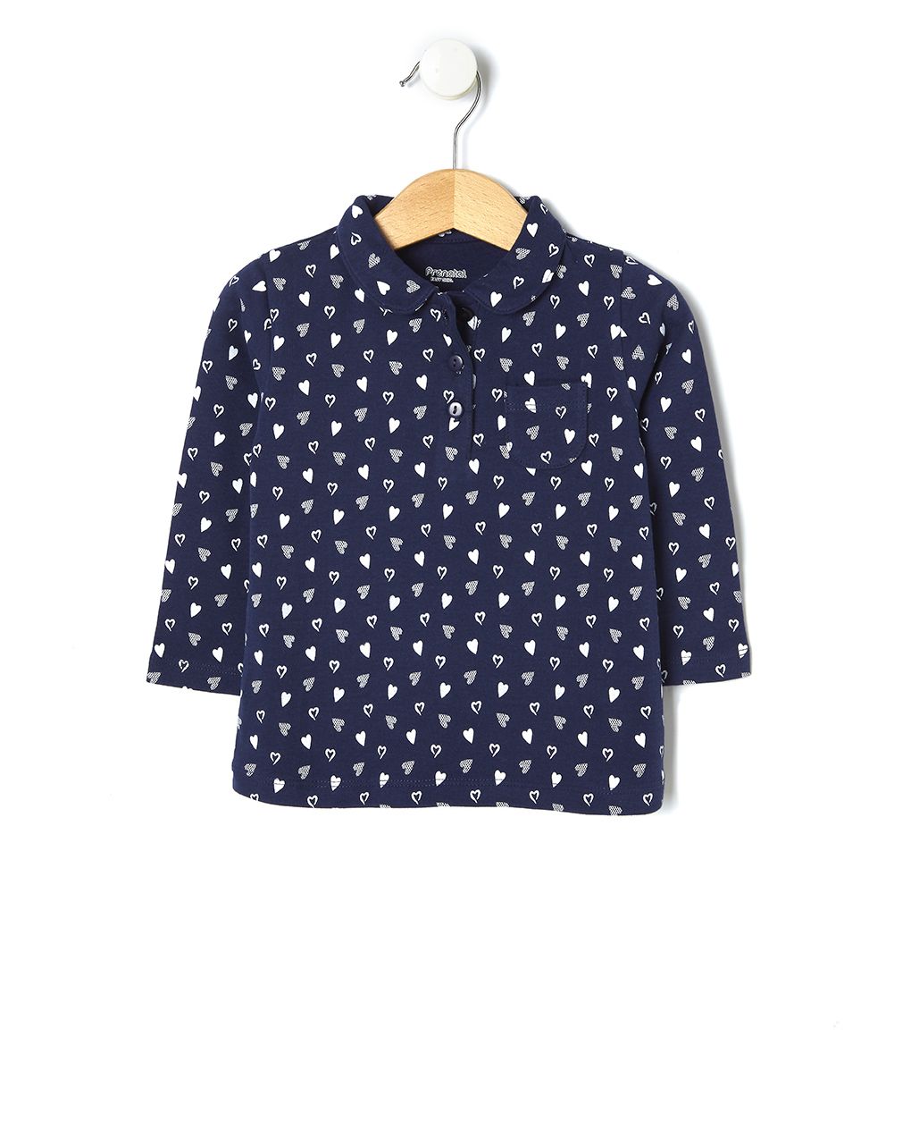 βρεφική μπλούζα πόλο μπλε με καρδούλες για κορίτσι - Prénatal