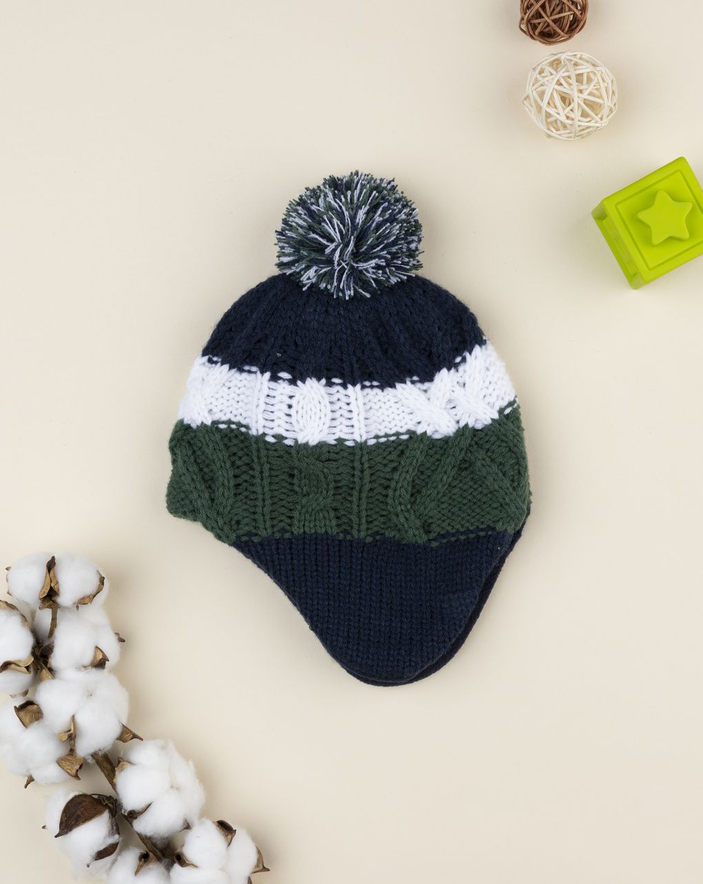 βρεφικό σκουφάκι περουβιανού τύπου τρίχρωμο για αγόρι - Prénatal