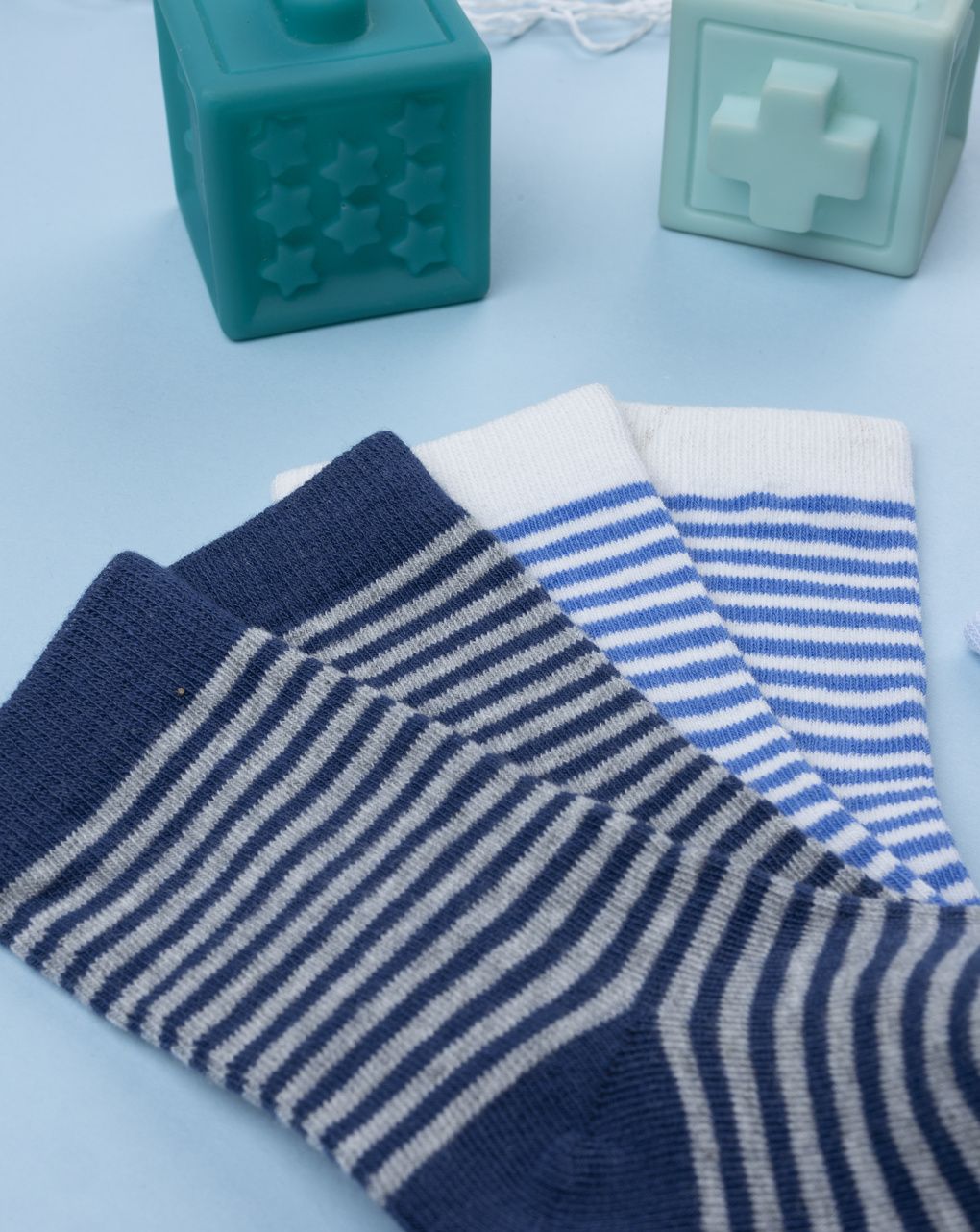 βρεφικά καλτσάκια πακέτο x4 με ριγέ/καρό για αγόρι - Prénatal