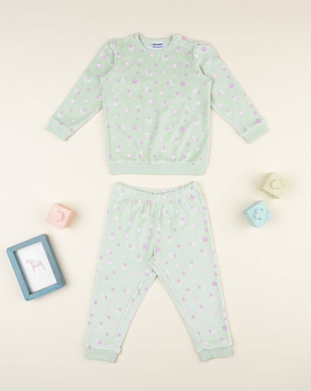 βρεφική πιτζάμα σενίλ πράσινη φλοράλ για κορίτσι