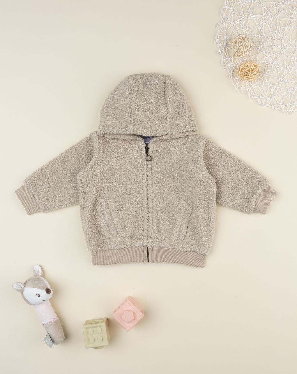 βρεφική ζακέτα μπουκλέ με αρκουδάκι για αγόρι