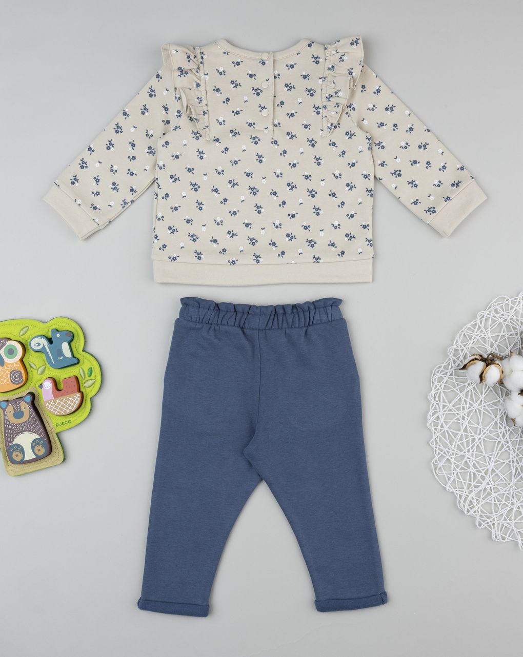 βρεφικό σετ μπλούζα φούτερ και φόρμα με λουλούδια για κορίτσι - Prénatal