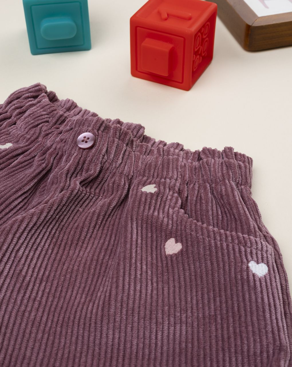 βρεφικό σορτσάκι κοτλέ μπορντώ με καρδούλες για κορίτσι - Prénatal