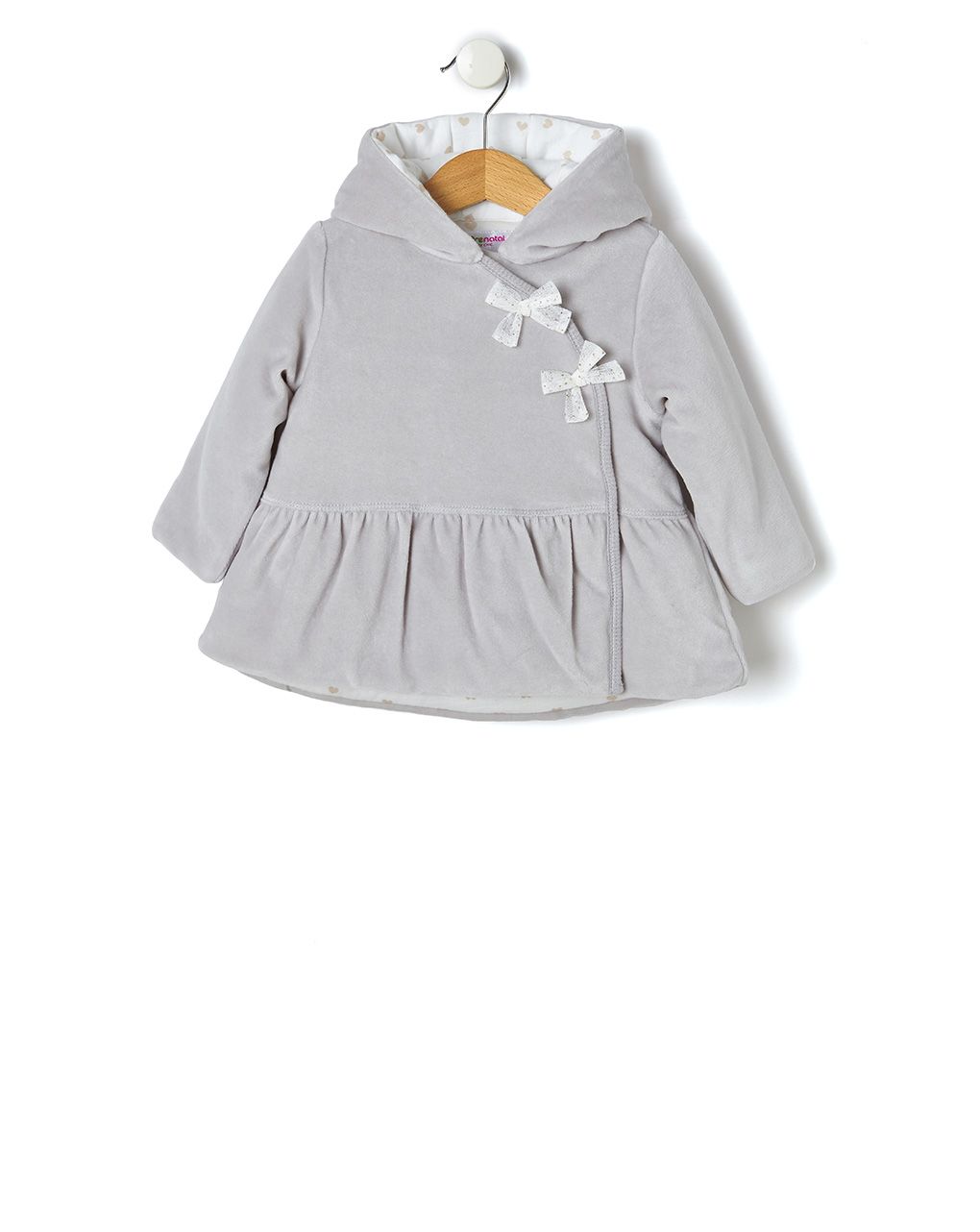 βρεφικό μπουφάν σενίλ γκρι με φιογκάκια για κορίτσι