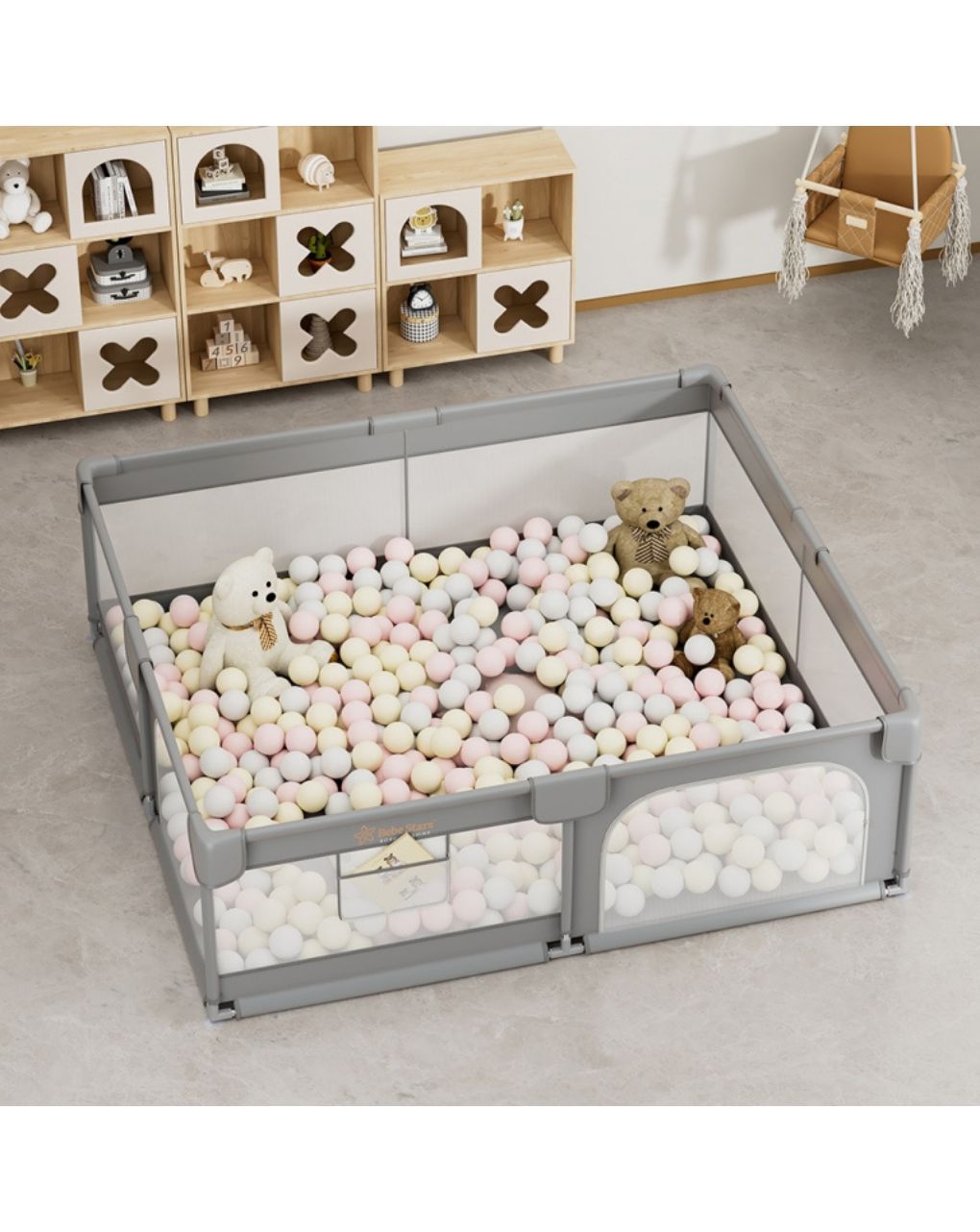 Bebe stars πάρκο για μωρά ορθογώνιο 180x200cm playzen grey 880-200 - Bebe Stars