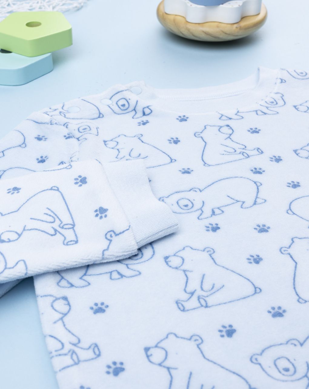 βρεφική πιτζάμα σενίλ γαλάζια με αρκουδάκια για αγόρι - Prénatal