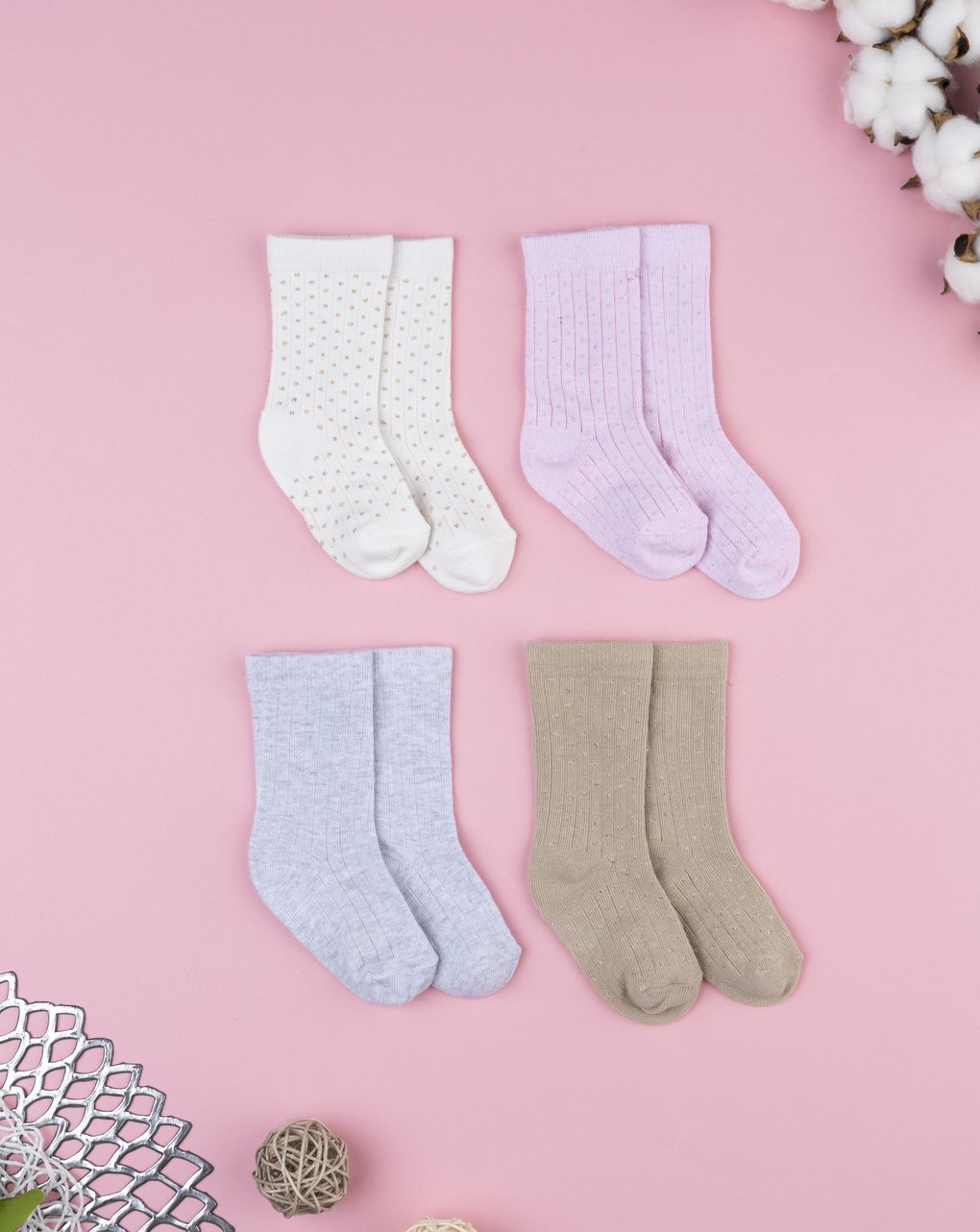 βρεφικά καλτσάκια πακέτο x4 πουά για κορίτσι - Prénatal