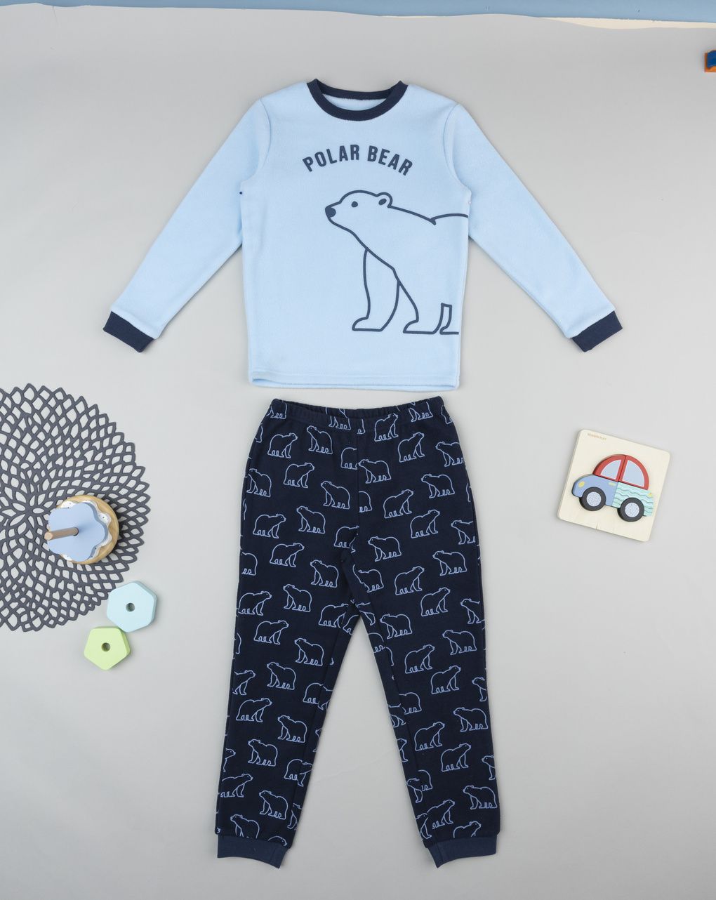 παιδική πιτζάμα σενίλ γαλάζια/μπλε με αρκούδα για αγόρι