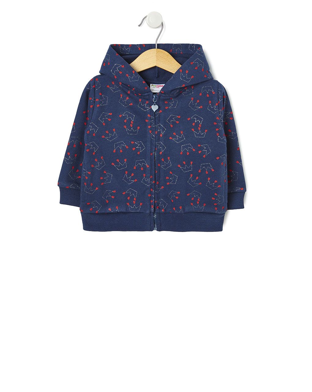 βρεφική ζακέτα φούτερ μπλε με στέμματα για κορίτσι