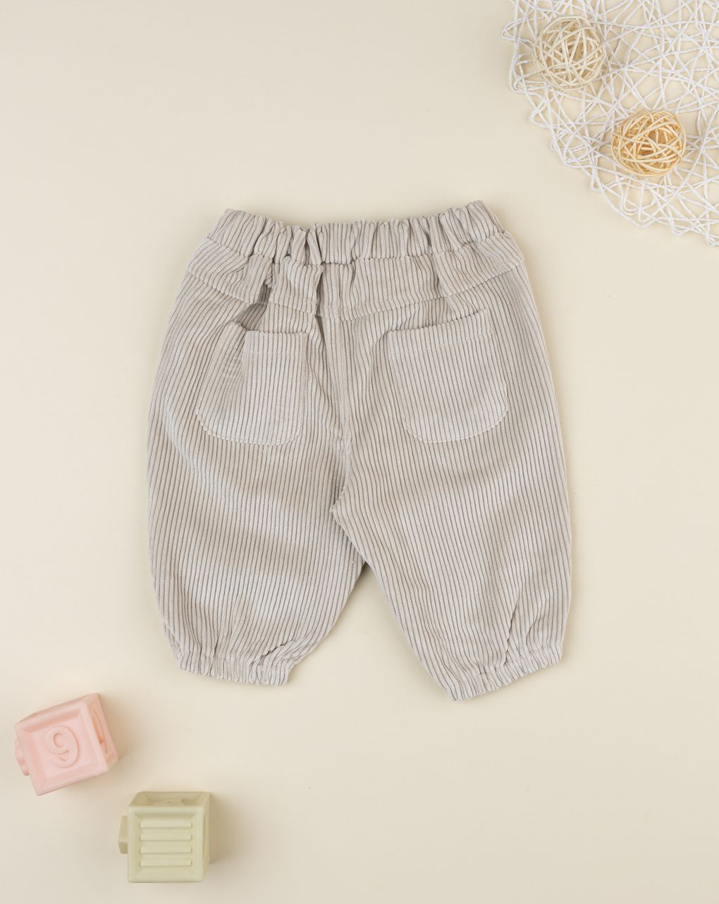 βρεφικό παντελόνι κοτλέ μπεζ με λουλούδια για κορίτσι - Prénatal