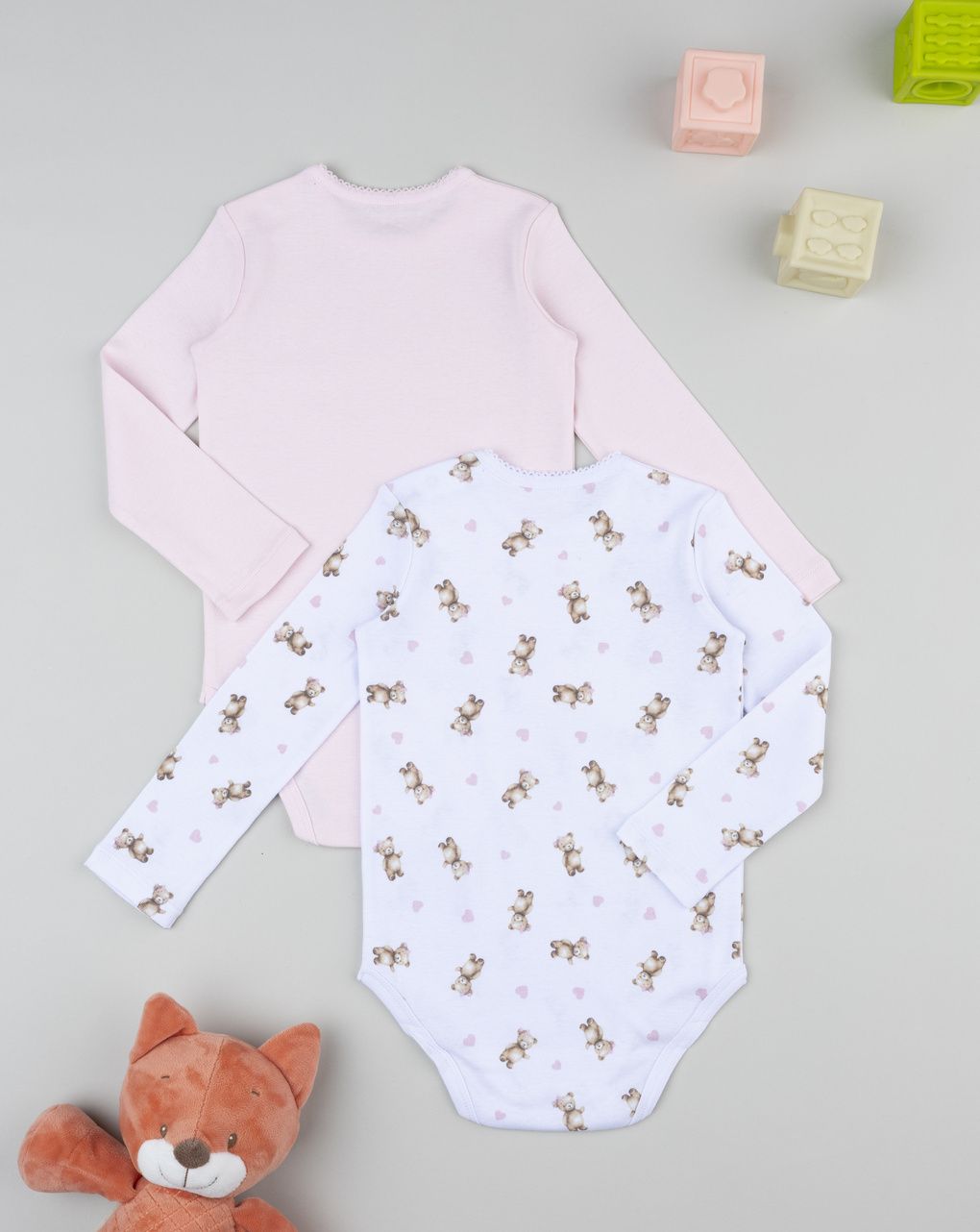 βρεφικά κορμάκια λευκό/ροζ με αρκουδάκια για κορίτσι - Prénatal