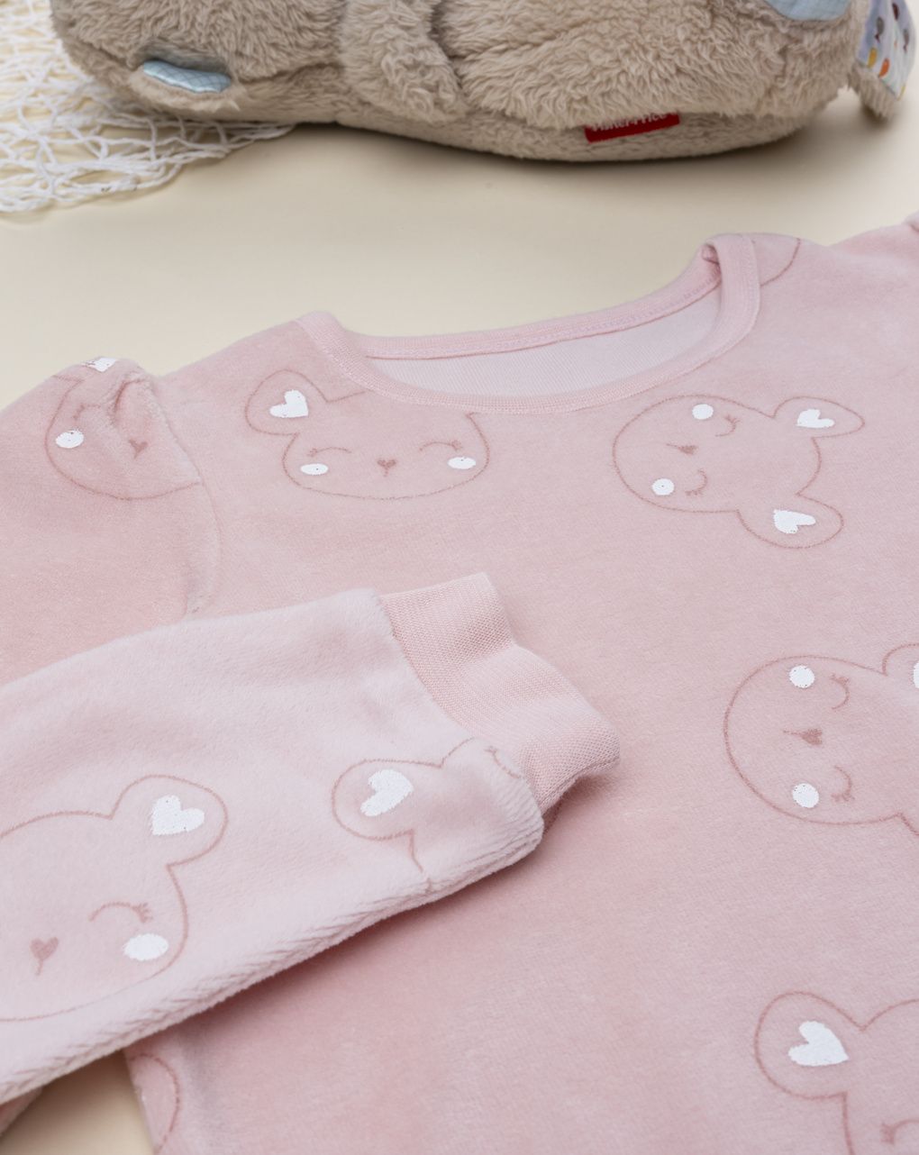 παιδική πιτζάμα σενίλ ροζ με αρκουδάκια για κορίτσι - Prénatal