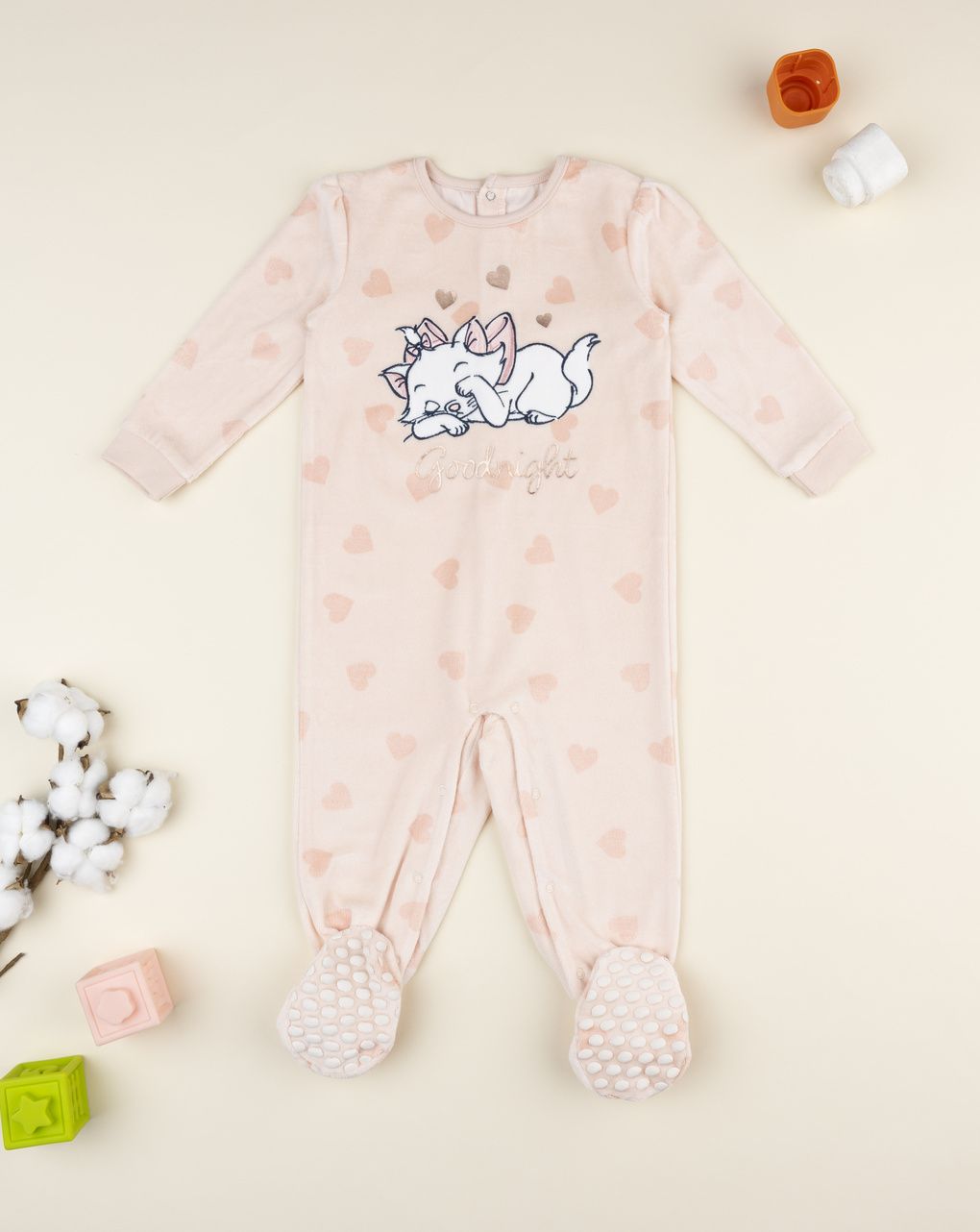 βρεφική πιτζάμα ολόσωμη σενίλ σομόν marie για κορίτσι